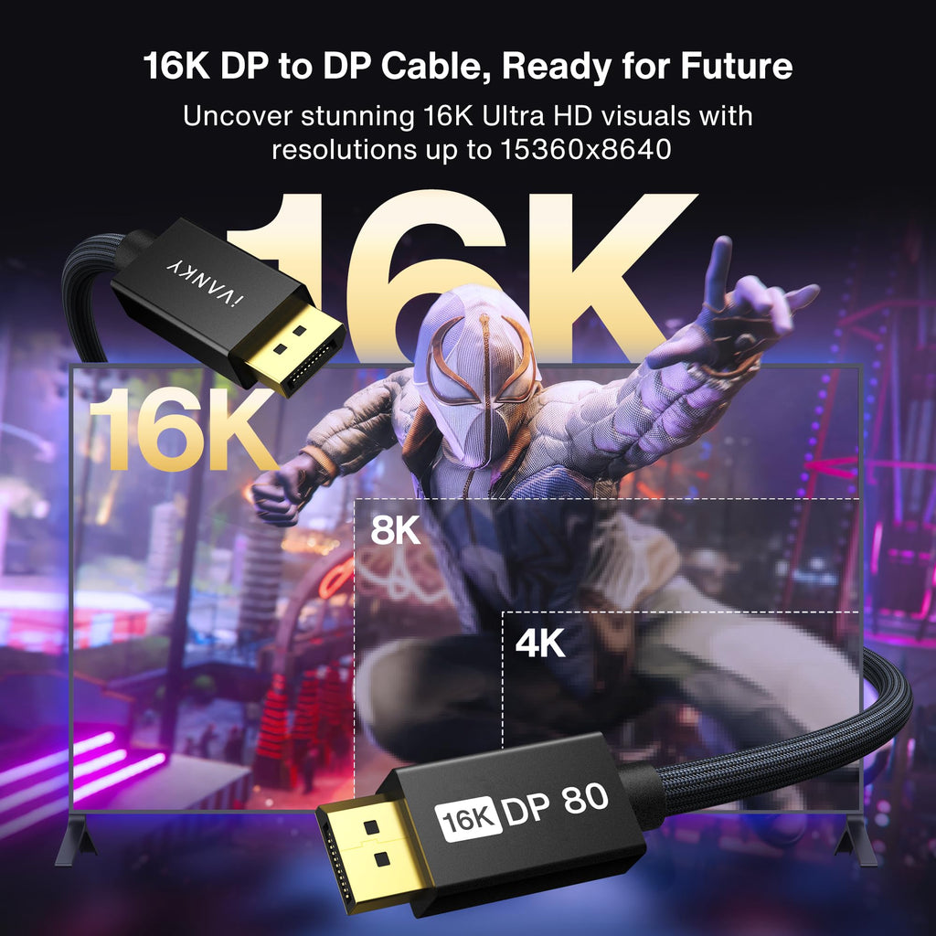 IVANKY 8K DisplayPort Cable 1.4, VESA Certified DP Cable 6.6ft (8K@60Hz, 4K@240Hz, 2K@240Hz)HBR3 Support 32.4Gbps, HDR, HDCP 2.2, FreeSync G-Sync, Braided Display Port for Gaming Monitor, Graphics, PC - Flex Gamingproduct_type