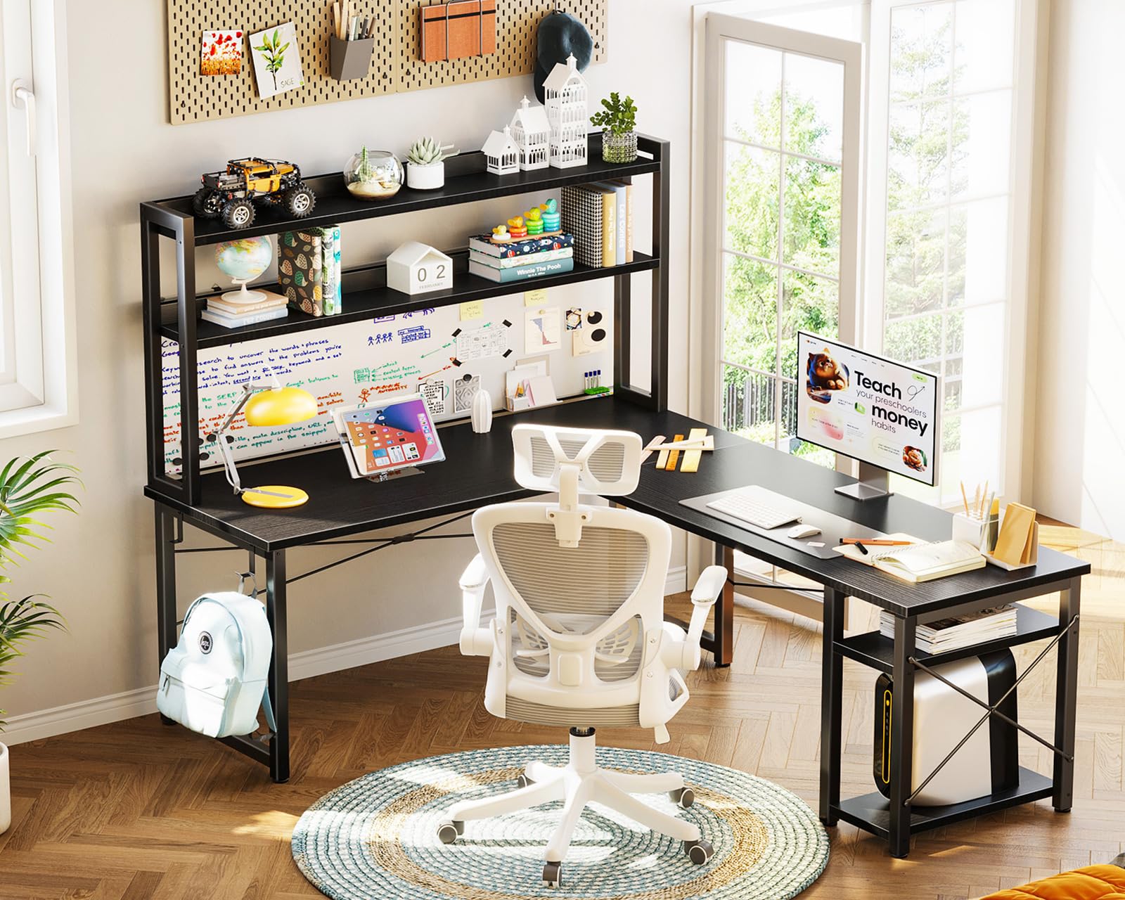 ODK 53" L Shaped Gaming Desk with Hutch & Headphone Hook, Corner Computer Table with Storage Shelves for Home Office, Black - Flex Gamingproduct_type