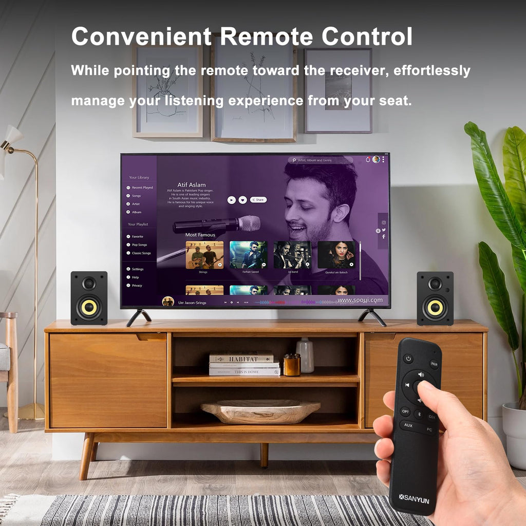 Sanyun SW208 3" Active Bluetooth 5.0 Bookshelf Speakers – 60W Carbon Fiber Speaker Unit - Built-in 24bit DAC - Dynamic 3D Surround Sound – 2.0 Computer PC Monitor Gaming Speakers (Pair, Black) - Flex Gamingproduct_type