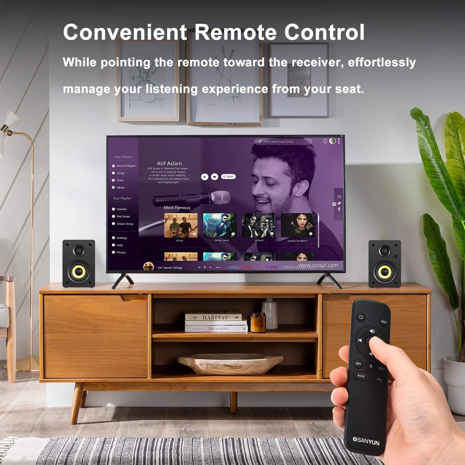 Sanyun SW208 3" Active Bluetooth 5.0 Bookshelf Speakers – 60W Carbon Fiber Speaker Unit - Built-in 24bit DAC - Dynamic 3D Surround Sound – 2.0 Computer PC Monitor Gaming Speakers (Pair, Black) - Flex Gamingproduct_type