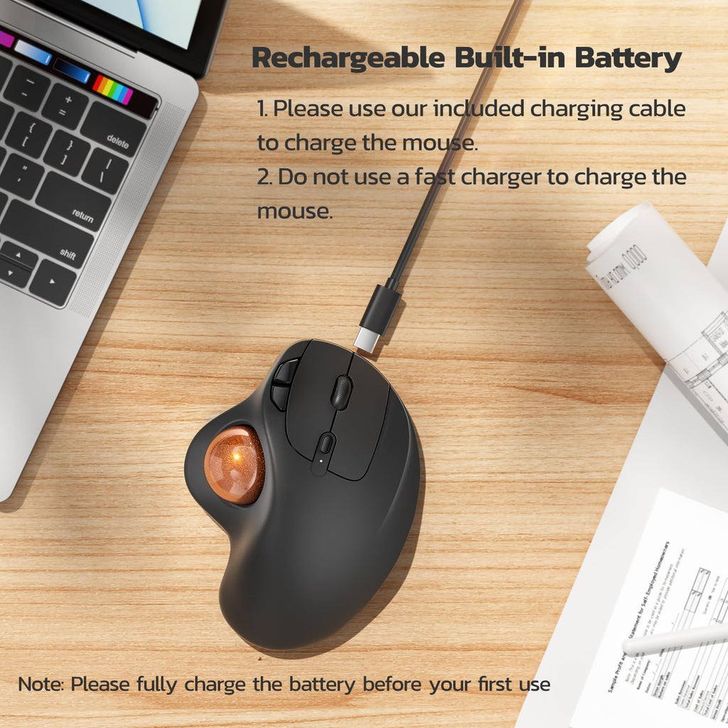 Nulea M501 Wireless Trackball Mouse, Rechargeable Ergonomic, Easy Thumb Control, Precise & Smooth Tracking, 3 Device Connection (Bluetooth or USB Receiver), Compatible for PC, Laptop, Mac, Windows. - Flex Gamingproduct_type
