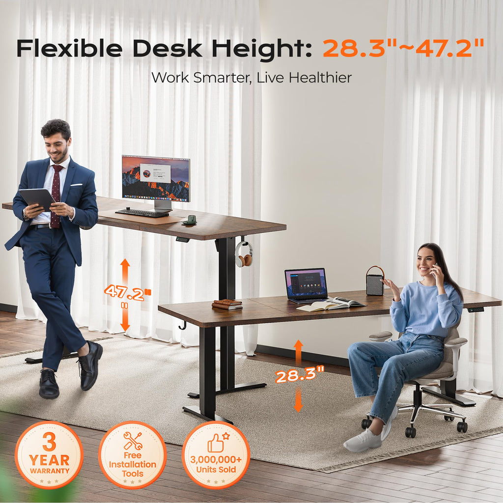 Huuger 55 x 28 Large Electric Standing Desk, Height Adjustable Computer Desk, 27.6" Deep Desktop, Stand up Gaming Office Table with 2 Hooks, 3 Preset Heights, for Home Office, Black - Flex Gamingproduct_type