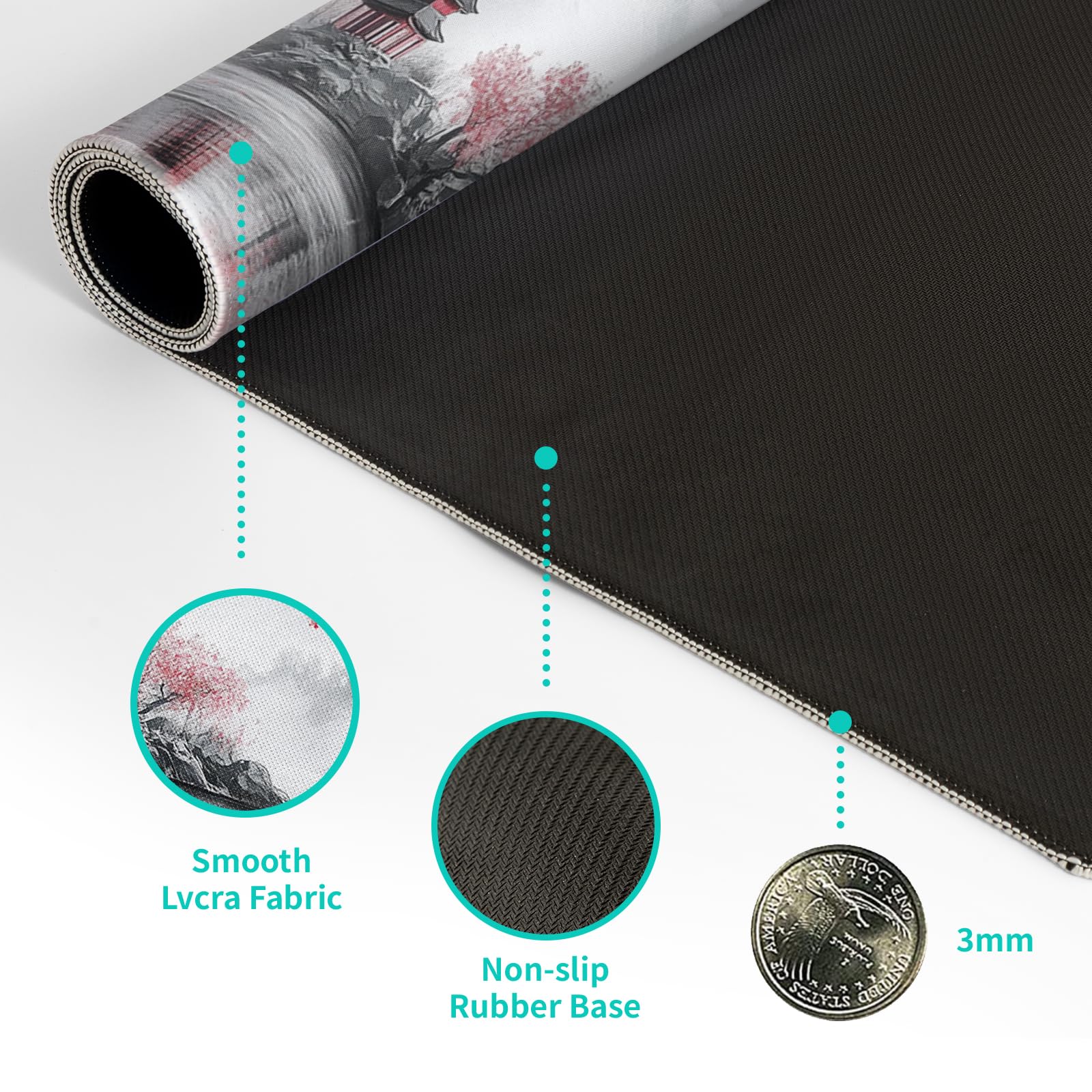 White Ukiyo-e Style Sports Car Large Gaming Mouse Pad Desktop Mat 31.5x11.8 Inch - Non-Slip Rubber Base - for Gamers - Perfect for Gamers & PC Enthusiasts - Flex Gamingproduct_type