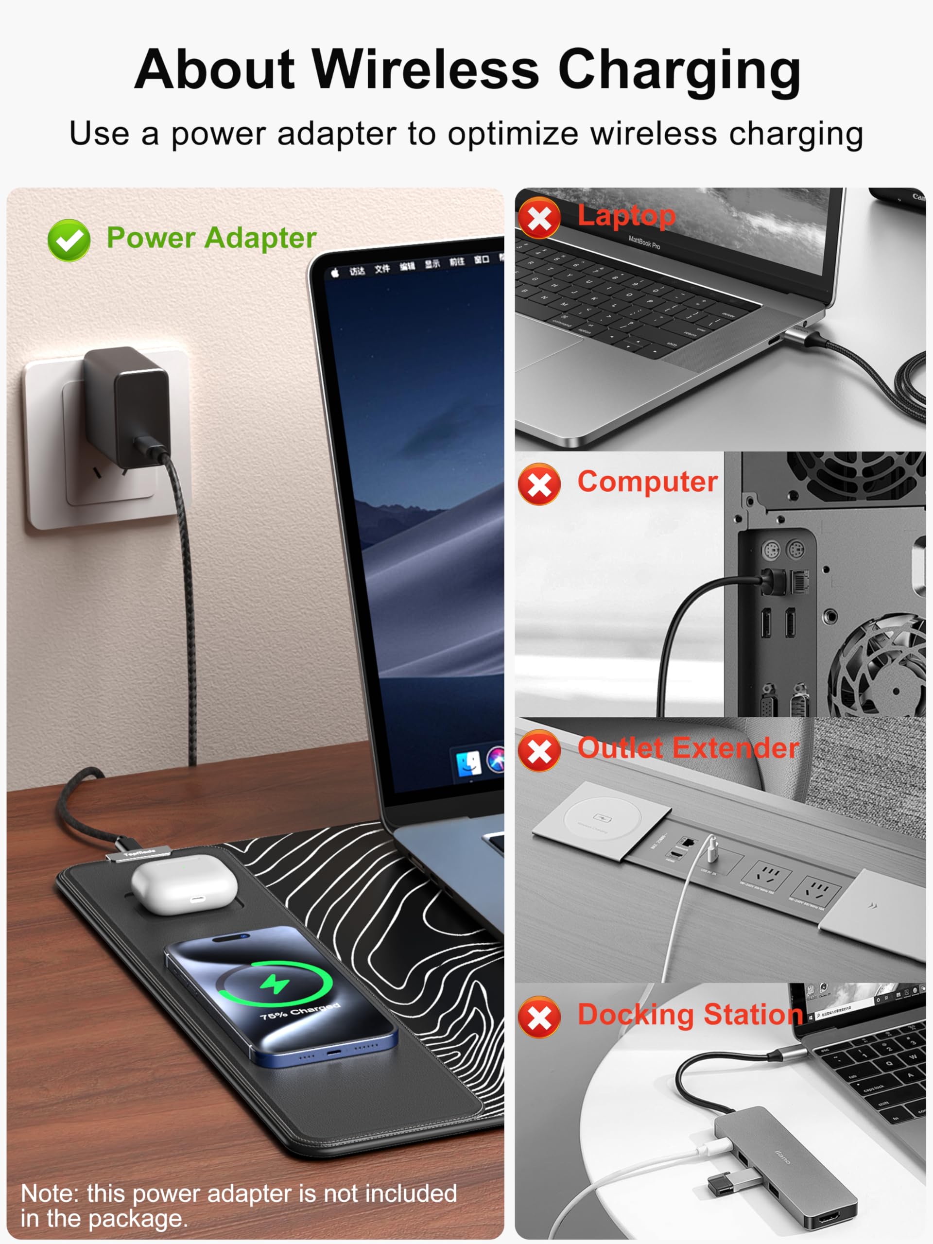 TopMade Wireless Charging RGB Mouse Pad, Waterproof Gaming Desk Mat with 4 Light Modes & 11 RGB Colors, 31.5"x15.75" XXL Large Desk Pad(Includes 20W PD Power Adapter & 6.56ft Woven Cable) - Flex Gamingproduct_type