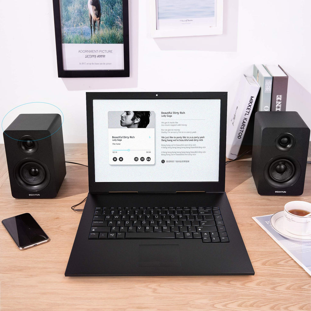 Sanyun SW208 3" Active Bluetooth 5.0 Bookshelf Speakers – 60W Carbon Fiber Speaker Unit - Built-in 24bit DAC - Dynamic 3D Surround Sound – 2.0 Computer PC Monitor Gaming Speakers (Pair, Black) - Flex Gamingproduct_type