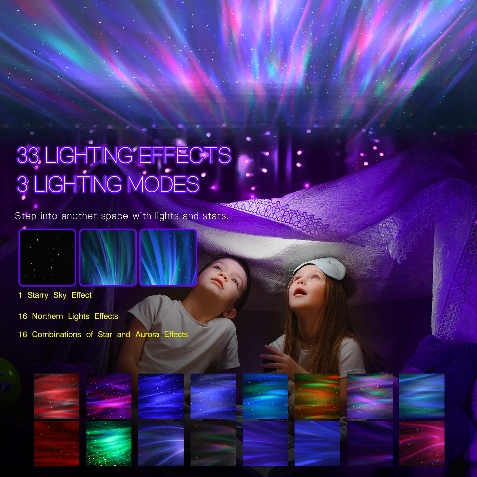 Northern Galaxy Light Aurora Projector with 33 Light Effects, Night Lights LED Star Projector for Bedroom Nebula Lamp, Remote Control, White Noises, Bluetooth Speaker for Parties Black - Flex Gamingproduct_type