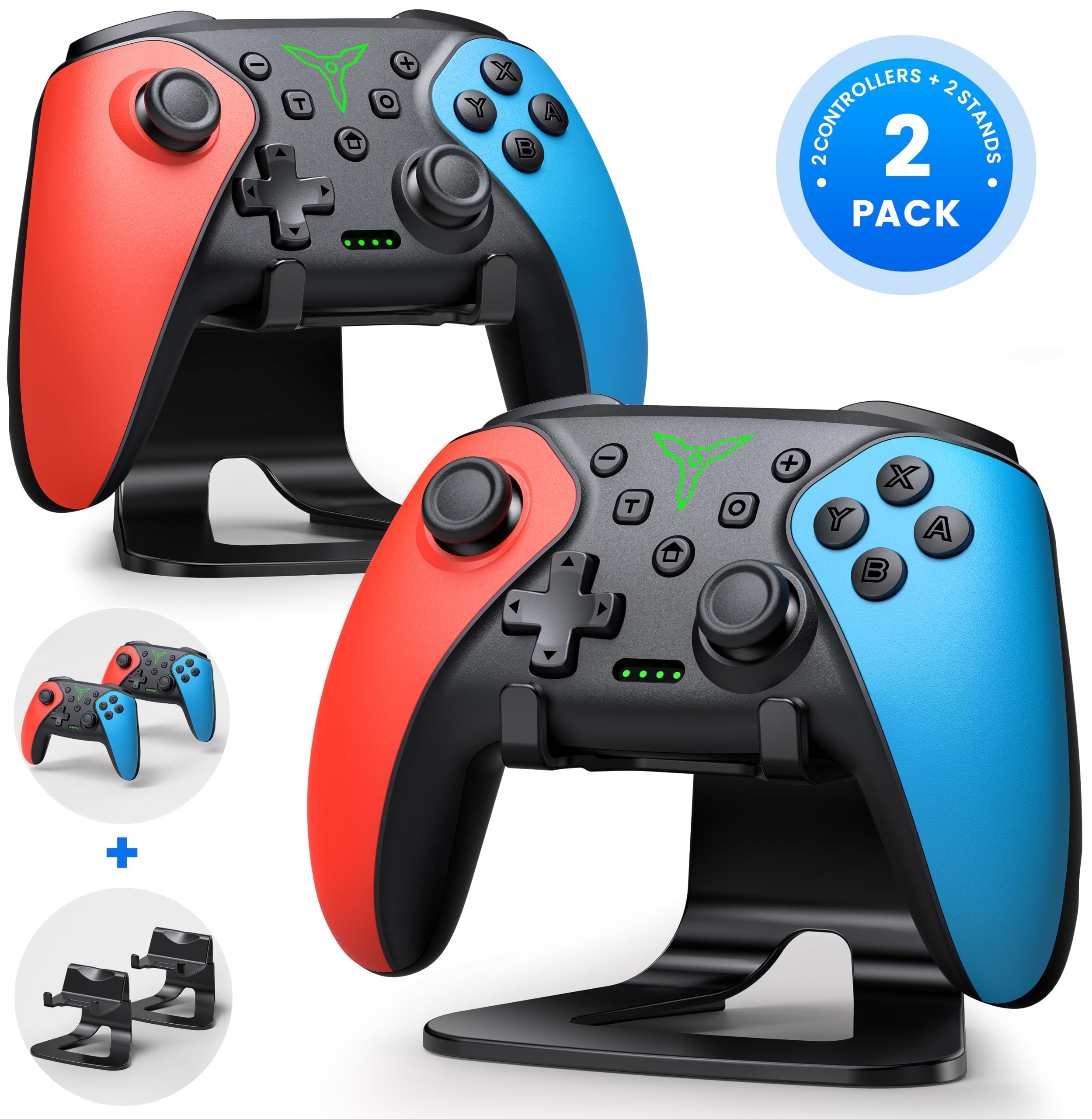 Switch Controller 2-Pack, Wireless Pro Controller for Switch2/Switch/Lite/OLED, Bluetooth Gamepad with Programmable Back Buttons, Turbo, Vibration, Gyro, Compatible with iOS/Android/PC, Includes 2 Stands - Flex Gamingproduct_type