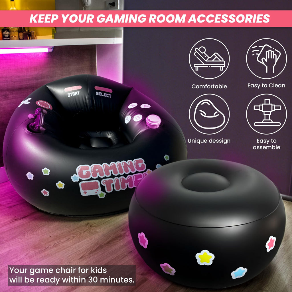 Inflatable Gaming Chair for Kids & Teens with Cup Holders and Side Pocket - This Air Gaming Bean Bag Chairs for kids is The Perfect Furniture for Gamer Room Decor - Perfect Gaming Stuff for boys 4-12 - Flex Gamingproduct_type