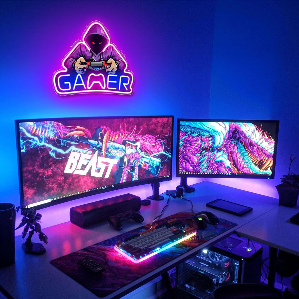 Kavaas Gamer Neon Sign, UV Printed Gaming Neon Sign for Gamer Room Decor - LED Video Game Neon Lights for Bedroom Boys, Gaming Wall decor - Best Gamer Gifts for Teenage Boys, Christmas - Flex Gamingproduct_type