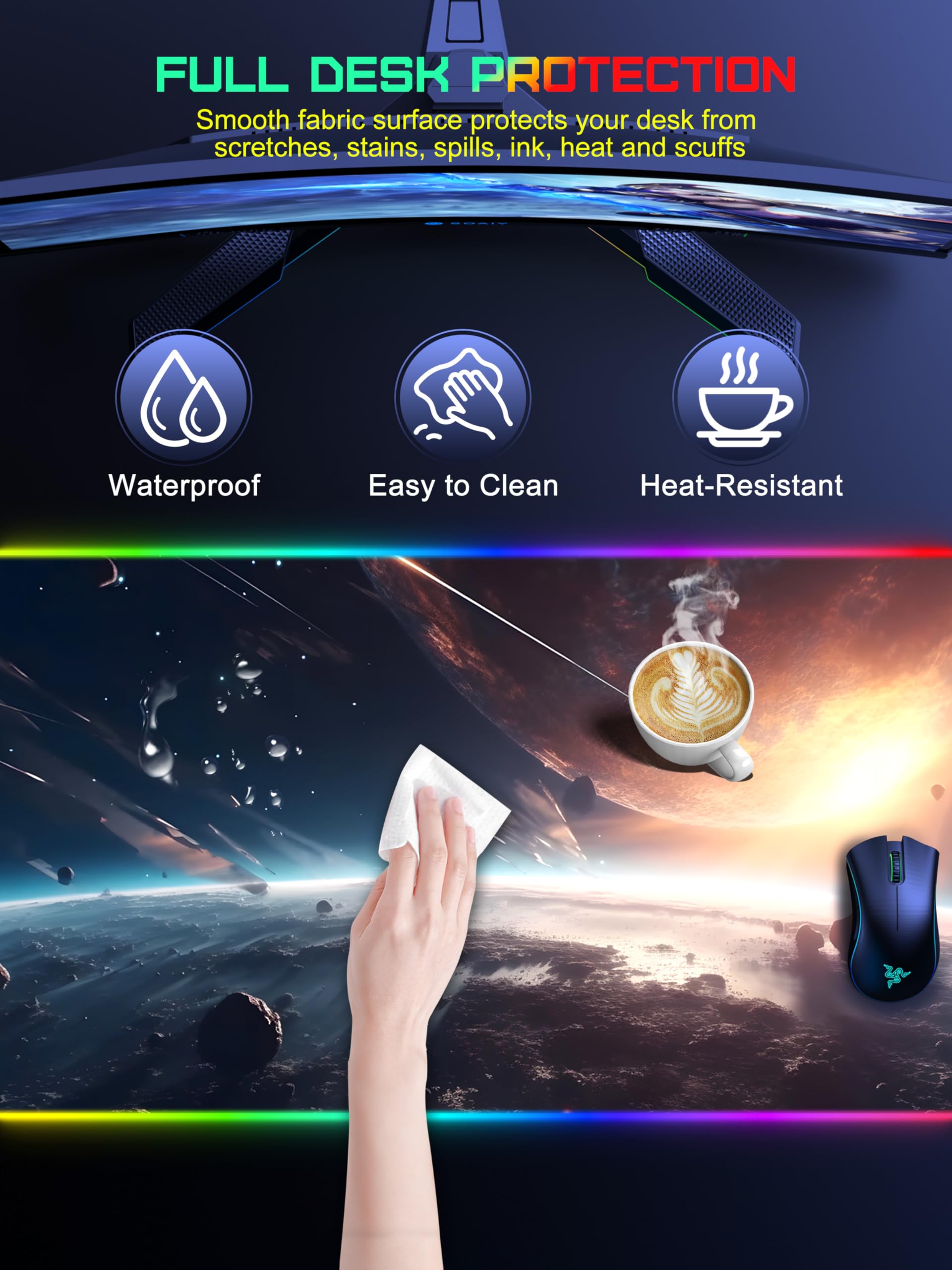 TopMade Wireless Charging RGB Mouse Pad, Waterproof Gaming Desk Mat with 4 Light Modes & 11 RGB Colors, 31.5"x15.75" XXL Large Desk Pad(Includes 20W PD Power Adapter & 6.56ft Woven Cable) - Flex Gamingproduct_type