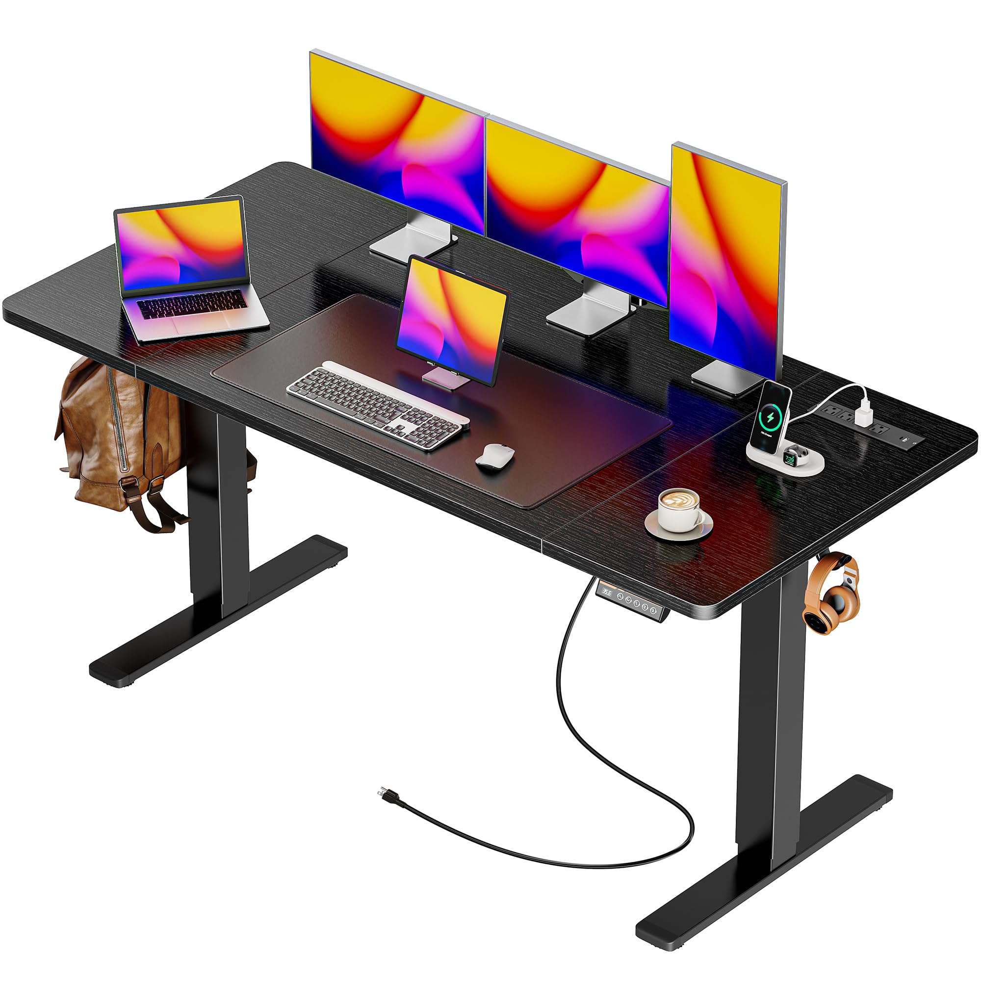 Huuger 55 x 28 Large Electric Standing Desk, Height Adjustable Computer Desk, 27.6" Deep Desktop, Stand up Gaming Office Table with 2 Hooks, 3 Preset Heights, for Home Office, Black - Flex Gamingproduct_type