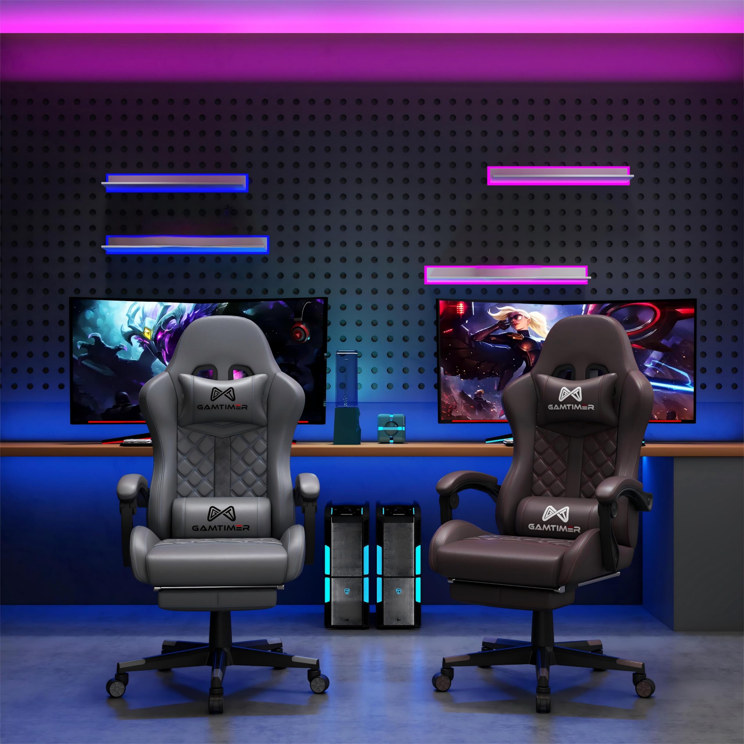 Gamtimer Gaming Chair, 400 LB Weight Capacity,with Pocket Spring Cushion | Ergonomic Backrest Office Chair,Leather, with Headrest and Lumbar Support, Footrest, Suitable for Adults(Blue) - Flex Gamingproduct_type