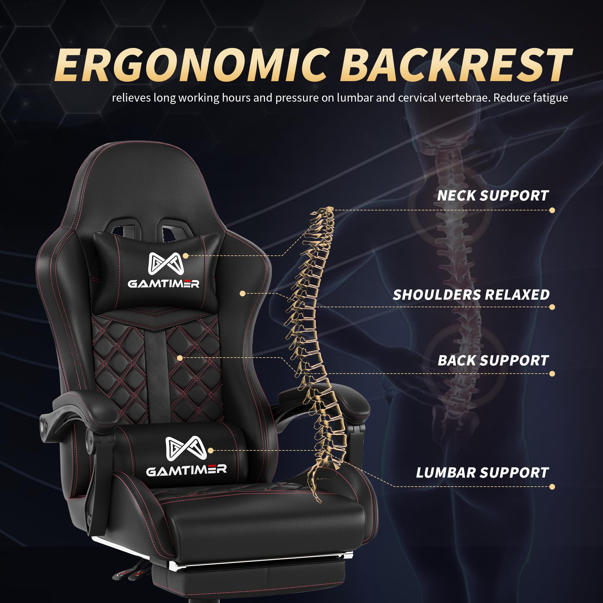 Gamtimer Gaming Chair, 400 LB Weight Capacity,with Pocket Spring Cushion | Ergonomic Backrest Office Chair,Leather, with Headrest and Lumbar Support, Footrest, Suitable for Adults(Blue) - Flex Gamingproduct_type