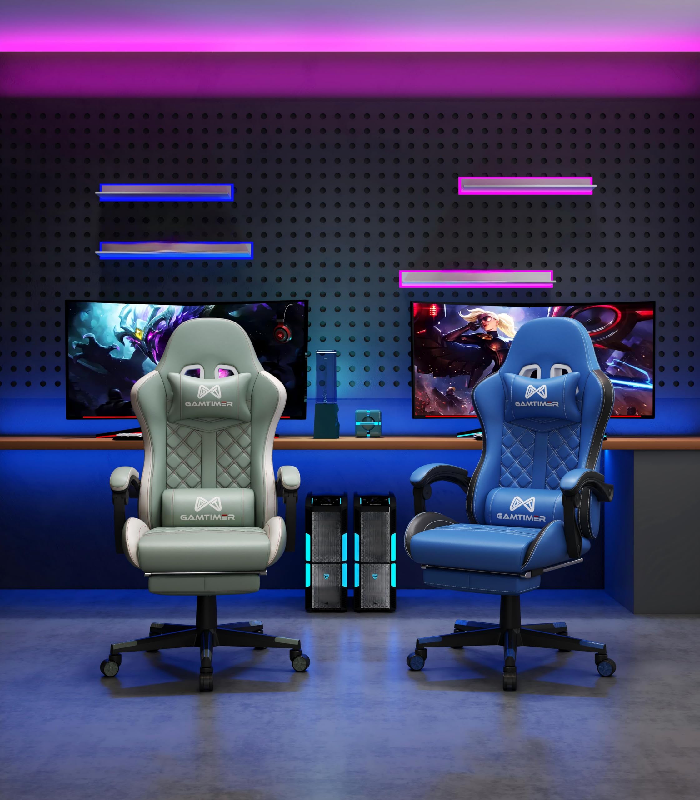 Gamtimer Gaming Chair, 400 LB Weight Capacity,with Pocket Spring Cushion | Ergonomic Backrest Office Chair,Leather, with Headrest and Lumbar Support, Footrest, Suitable for Adults(Blue) - Flex Gamingproduct_type