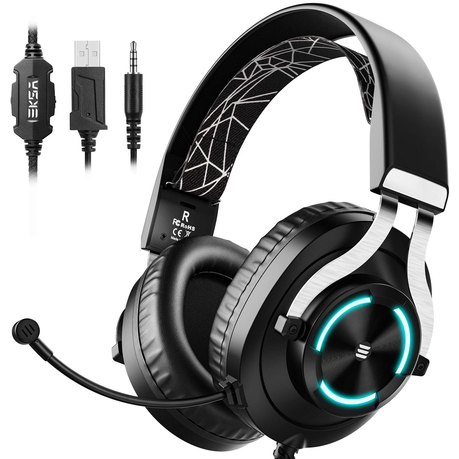 EKSA USB Gaming Headset for PC, Computer Gaming Headphones with Detachable Microphone Noise Cancelling, 7.1 Surround Sound, 50MM Driver, Wired Headset for PS4 PS5, Xbox One, Laptop (Yellow) - Flex Gamingproduct_type