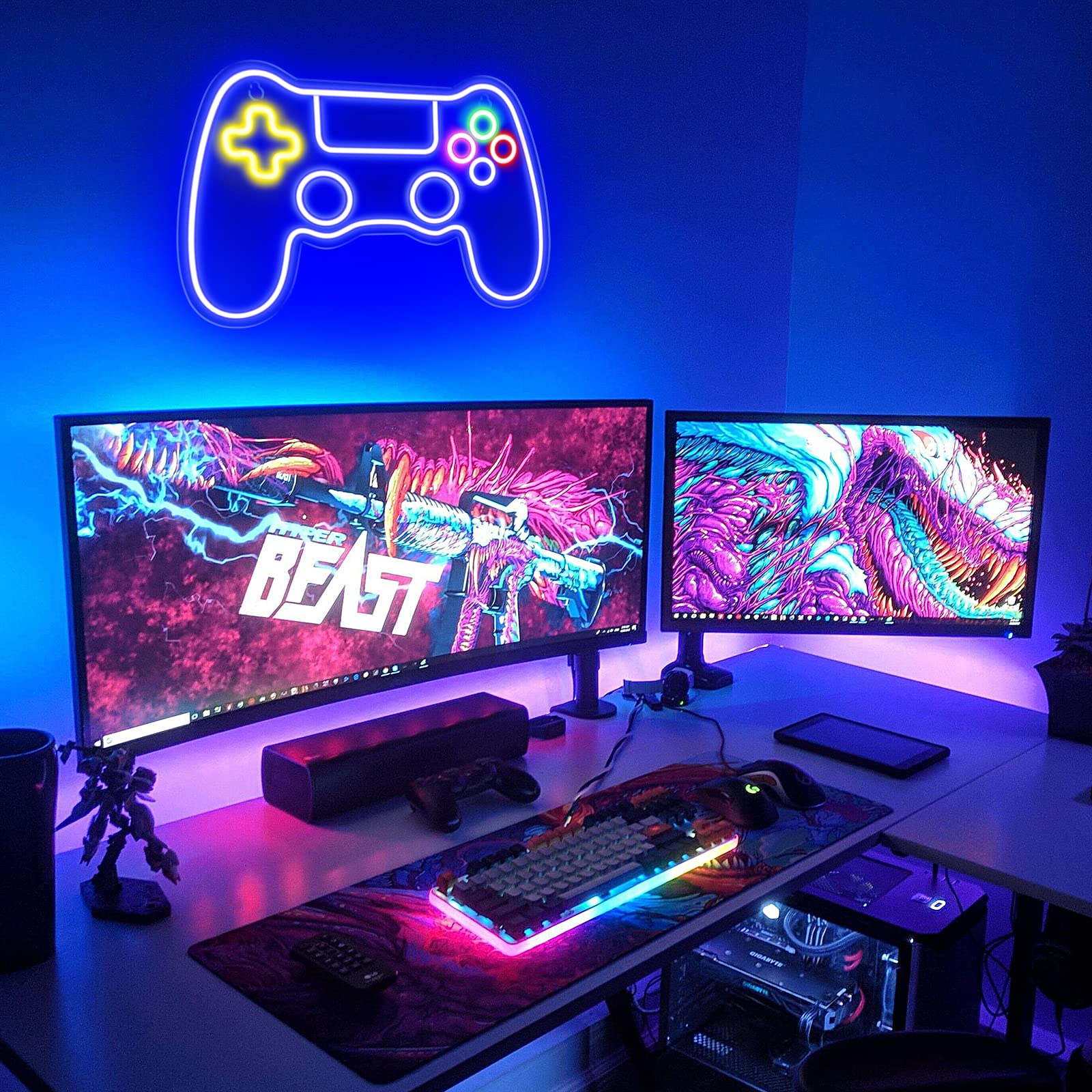 Kavaas Gamer Neon Sign, UV Printed Gaming Neon Sign for Gamer Room Decor - LED Video Game Neon Lights for Bedroom Boys, Gaming Wall decor - Best Gamer Gifts for Teenage Boys, Christmas - Flex Gamingproduct_type