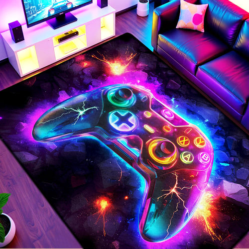 5x7 ft Neon Gaming Area Rug for Boys Room, Colorful Game Controller Carpet for Gamer Room Decor, Low Pile Non-Slip Video Game Rug for Teens Playroom or Game Zone - 03 - Flex Gamingproduct_type
