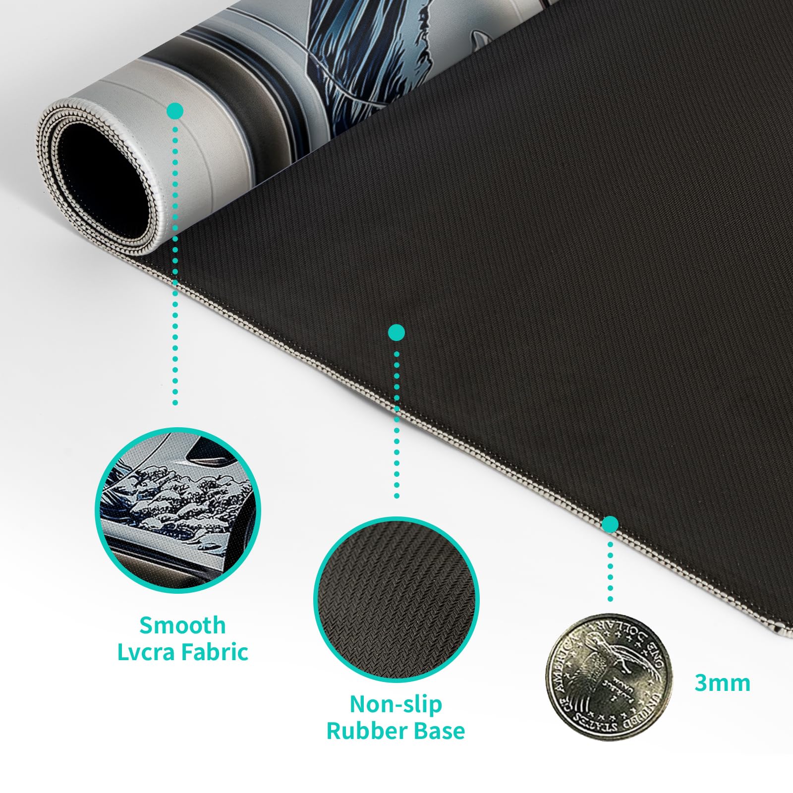 White Ukiyo-e Style Sports Car Large Gaming Mouse Pad Desktop Mat 31.5x11.8 Inch - Non-Slip Rubber Base - for Gamers - Perfect for Gamers & PC Enthusiasts - Flex Gamingproduct_type
