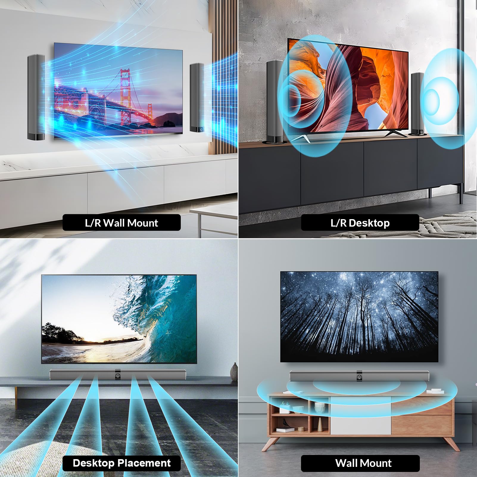 Sound Bar for Smart TV, Soundbar with Bluetooth/ARC/Opt/AUX Connect, Auto Volume Boost, 3 Equalizer Modes, 2 in 1 Detachable Soundbar for TV/PC/Gaming/Projectors - Flex Gamingproduct_type
