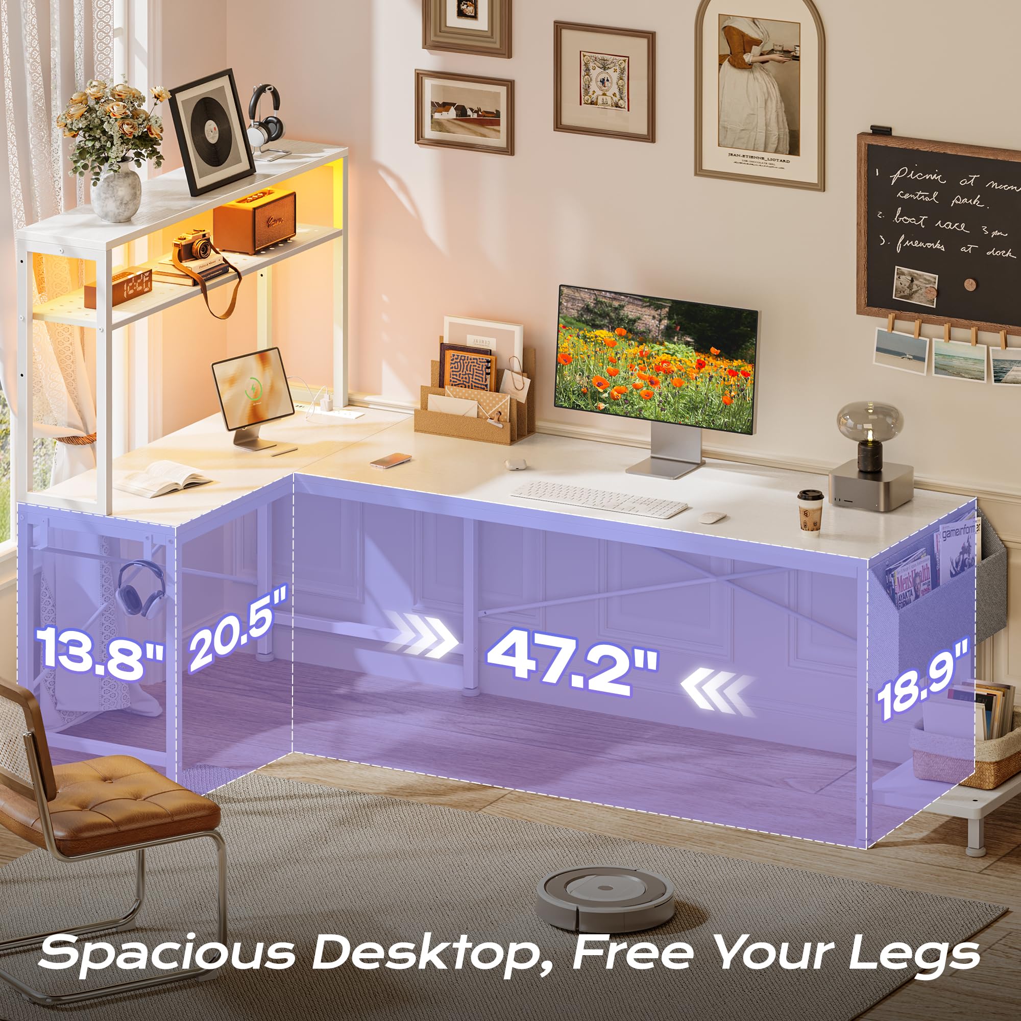 PRAISUN L Shaped Gaming Desk with LED Lights & Power Outlets, Reversible Computer Desk with Storage Shelves & Bag, Large Corner Home Office Desk with Pegboard for Work from Home, Black - Flex Gamingproduct_type
