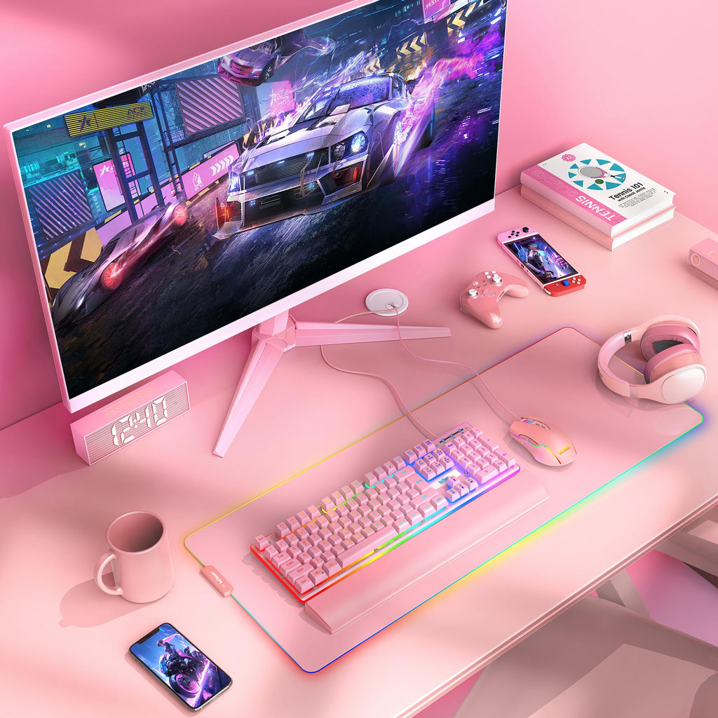 RedThunder K10 Wired Gaming Keyboard and Mouse and Wrist Rest Combo, RGB Backlit, Mechanical Feel Anti-ghosting Keyboard + 7D 7200 DPI Mice+Soft Leather Wrist Rest 3 in 1 PC Gamer Accessories(Black) - Flex Gamingproduct_type