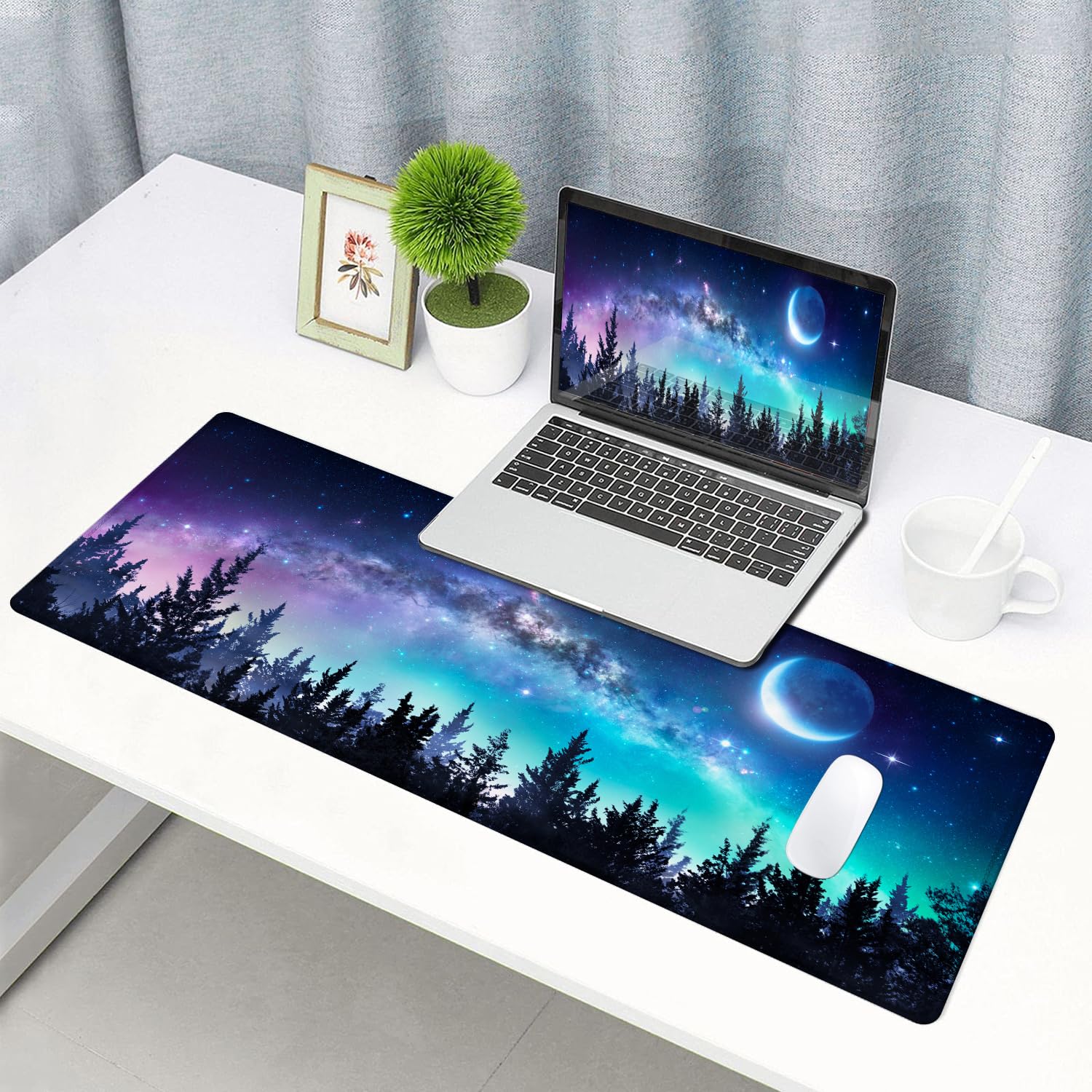 Gaming Mouse Pad, Large Non-Slip Rubber Base Mousepad, Keyboard Mouse Mat, Desk Pad with Stitched Edges, 31.5x11.8inch, Dazzling Galaxy - Flex Gamingproduct_type