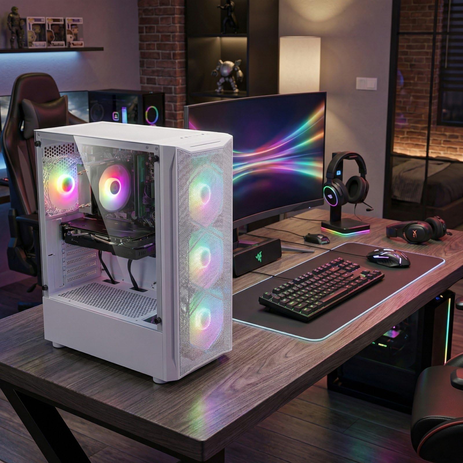 STGAubron Gaming PC Computer Desktop, GeForce GTX 1660 Ti 6G, Intel Core I7 up to 3.9GHz, 16G RAM, 512G SSD, WiFi 6, BT 5.0, RGB Fan x 4, Windows 11 Home,White - Flex Gamingproduct_type