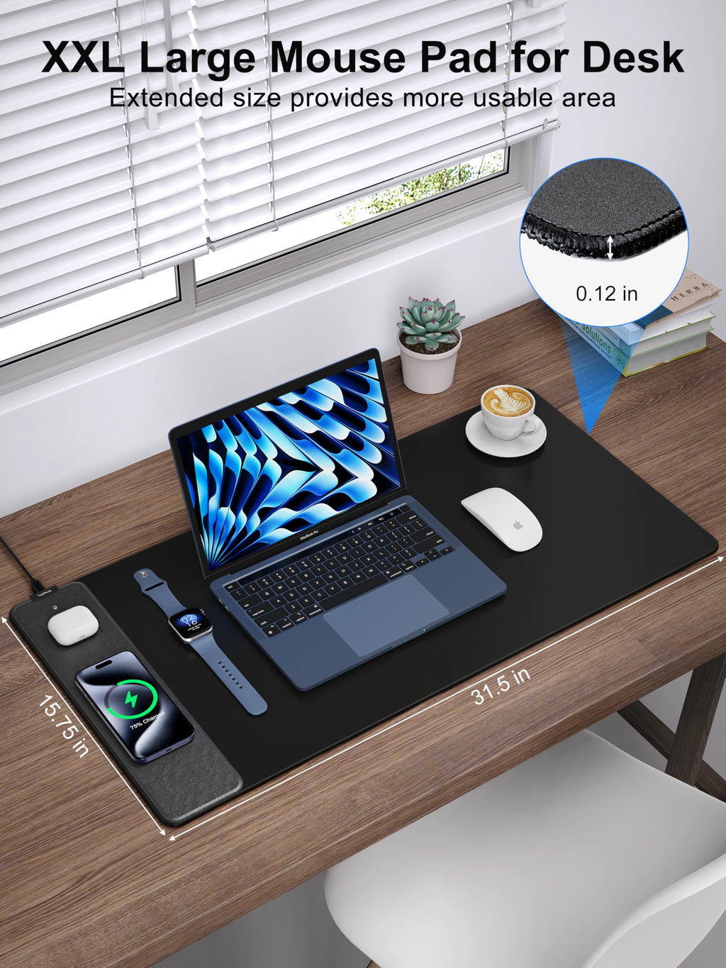 TopMade Wireless Charging RGB Mouse Pad, Waterproof Gaming Desk Mat with 4 Light Modes & 11 RGB Colors, 31.5"x15.75" XXL Large Desk Pad(Includes 20W PD Power Adapter & 6.56ft Woven Cable) - Flex Gamingproduct_type