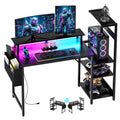 Apicizon 43 Inch Gaming Desk with LED Setup Style, Computer Desk with Storage Shelves & Monitor Stand, Reversible Workstation for Small Space, Home Office Desk Black - Flex Gamingproduct_type