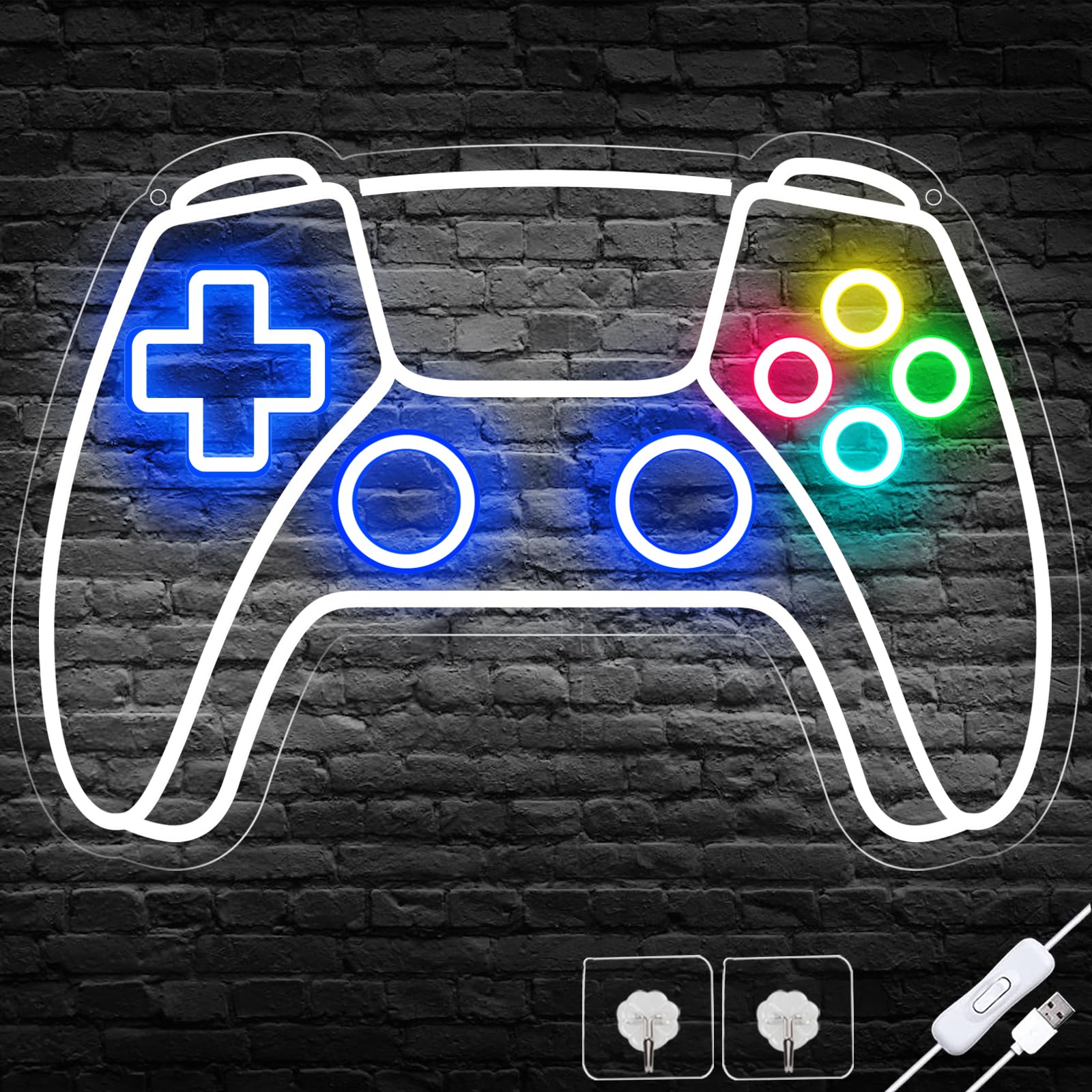 Gamer Neon Sign, Gamepad Shaped LED Neon Sign for Gamer Room Decor, Gaming Neon Sign for Boys Room Decor, Neon Gaming Sign for Gaming Wall Decor, USB Powered Gamer Gifts for Teens, Boys, Kids - Flex Gamingproduct_type