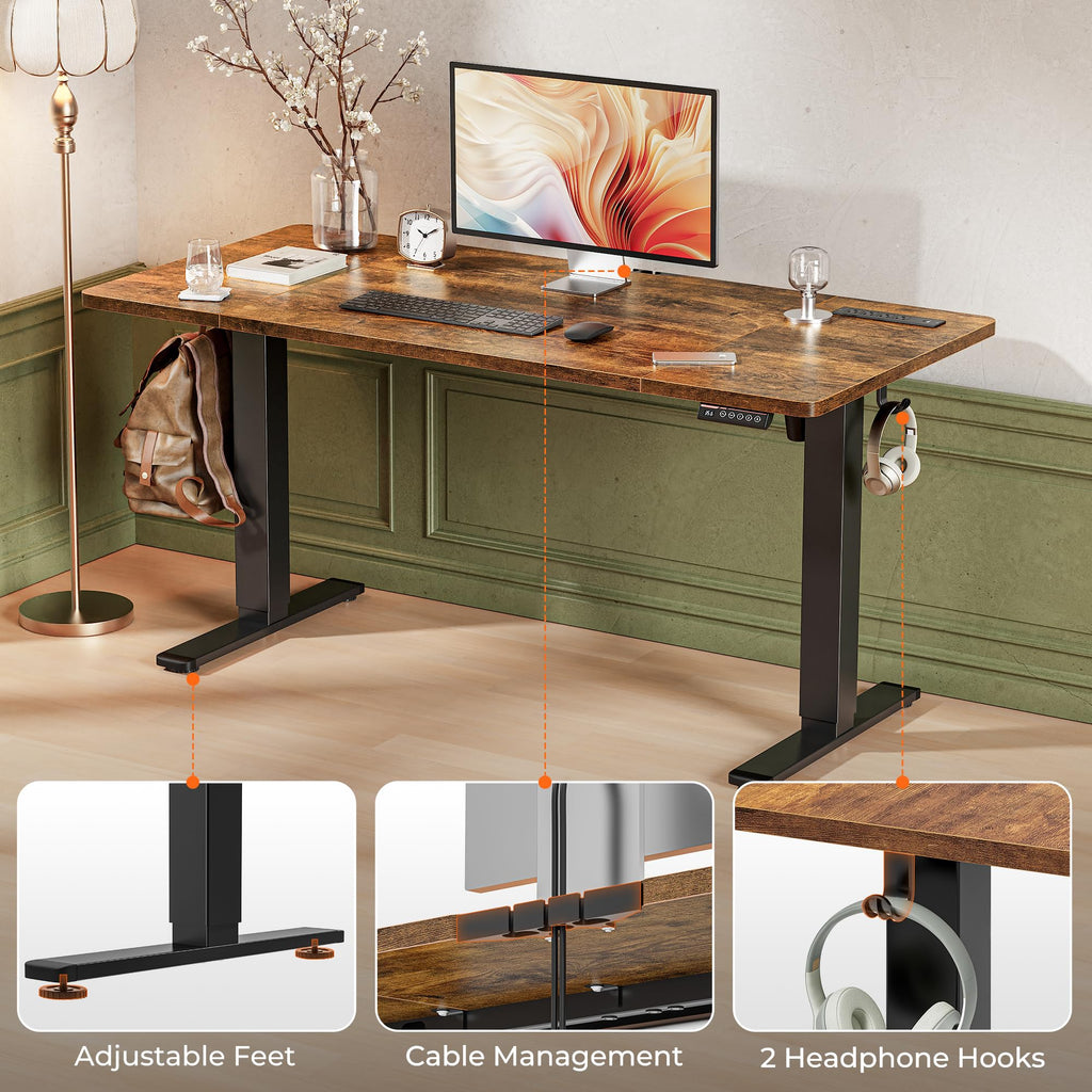 Huuger 55 x 28 Large Electric Standing Desk, Height Adjustable Computer Desk, 27.6" Deep Desktop, Stand up Gaming Office Table with 2 Hooks, 3 Preset Heights, for Home Office, Black - Flex Gamingproduct_type