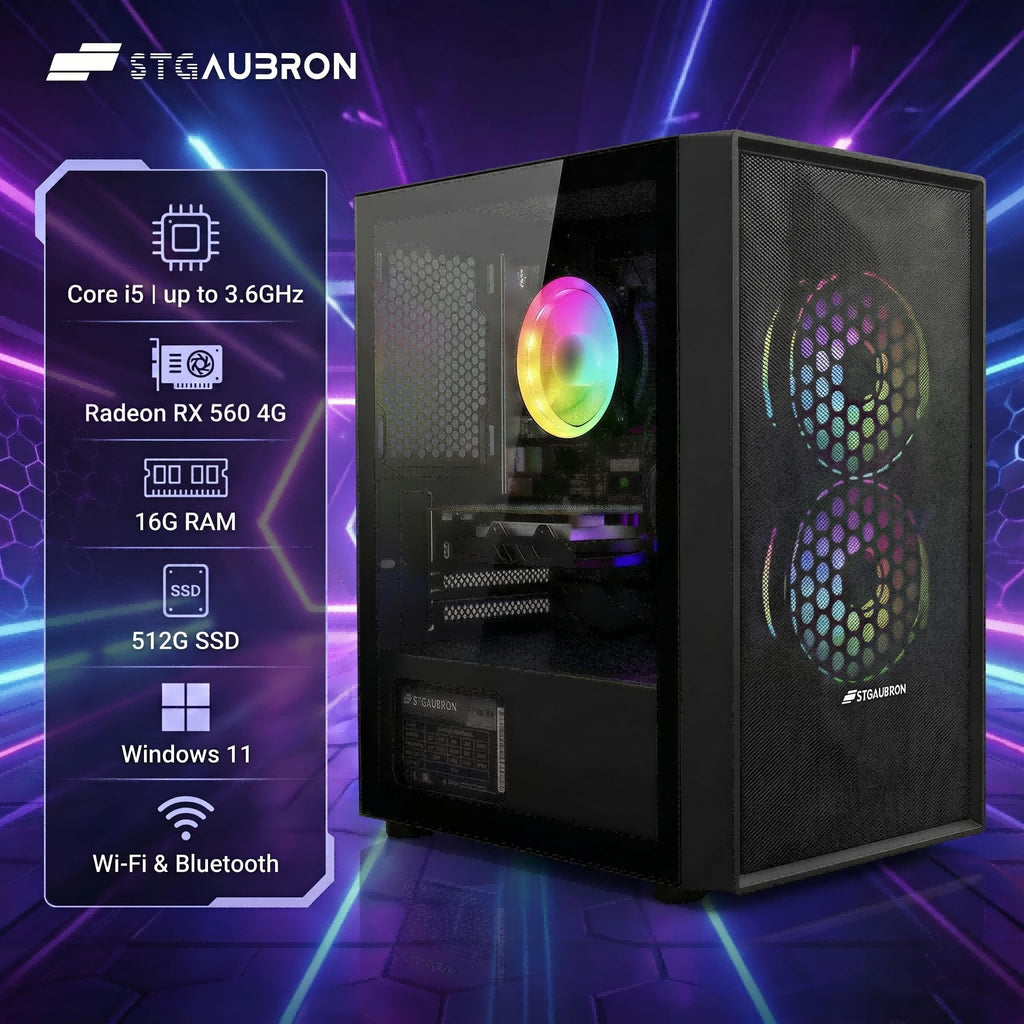 STGAubron Prebuilt Gaming PC Desktop, Radeon RX 560 4G, Intel Core i5 up to 3.6GHz, 16G RAM, 512G SSD, WiFi 6, BT 5.0, RGB Fan x2, Windows 11 Home - Flex Gamingproduct_type