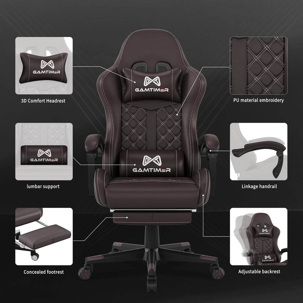 Gamtimer Gaming Chair, 400 LB Weight Capacity,with Pocket Spring Cushion | Ergonomic Backrest Office Chair,Leather, with Headrest and Lumbar Support, Footrest, Suitable for Adults(Blue) - Flex Gamingproduct_type