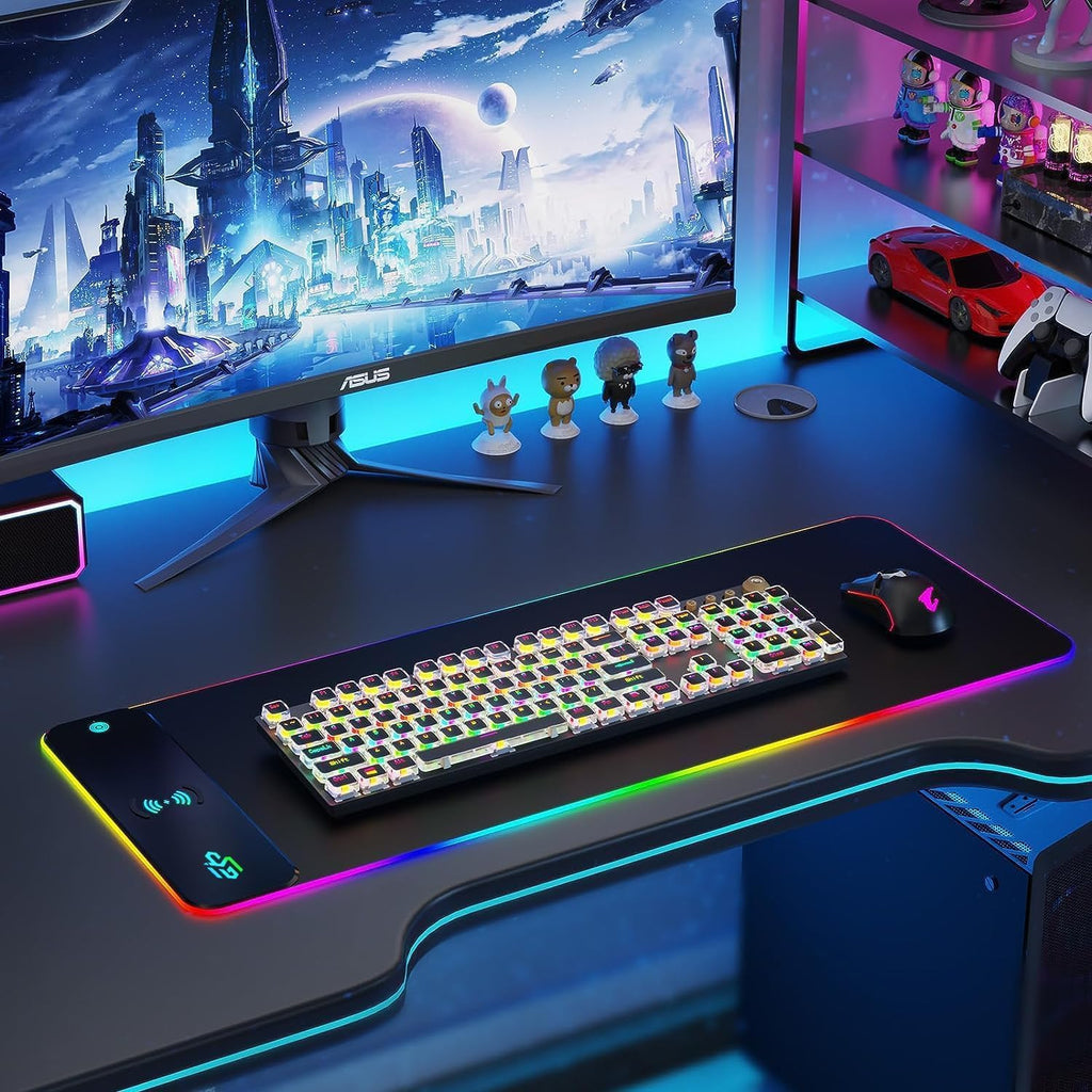 GIM Wireless Charging RGB Gaming Mouse Pad 15W, LED Mouse Mat 800x300x4MM, 10 Light Modes Extra Large Mousepad Non-Slip Rubber Base Computer Keyboard Mat for Gaming, MacBook, PC, Laptop, Desk - Flex Gamingproduct_type