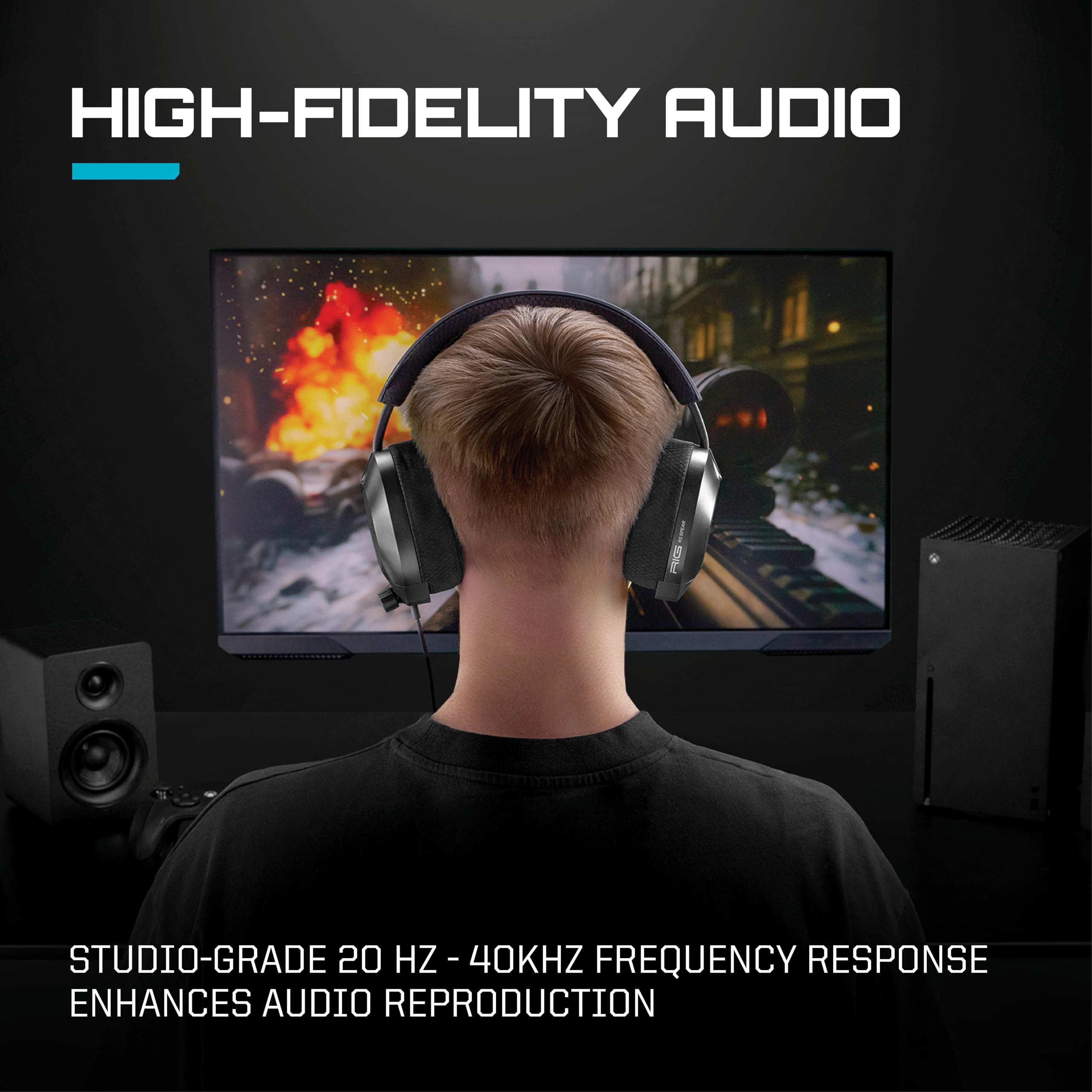 RIG R5 Spear PRO HS Wired Gaming Headset Officially Licensed for PlayStation, PS5, PS4, PC - 40mm Graphene Drivers, Tempest 3D Audio, Flip-to-Mute Mic, Memory Foam Cushions, 3.5mm -Black - Flex Gamingproduct_type