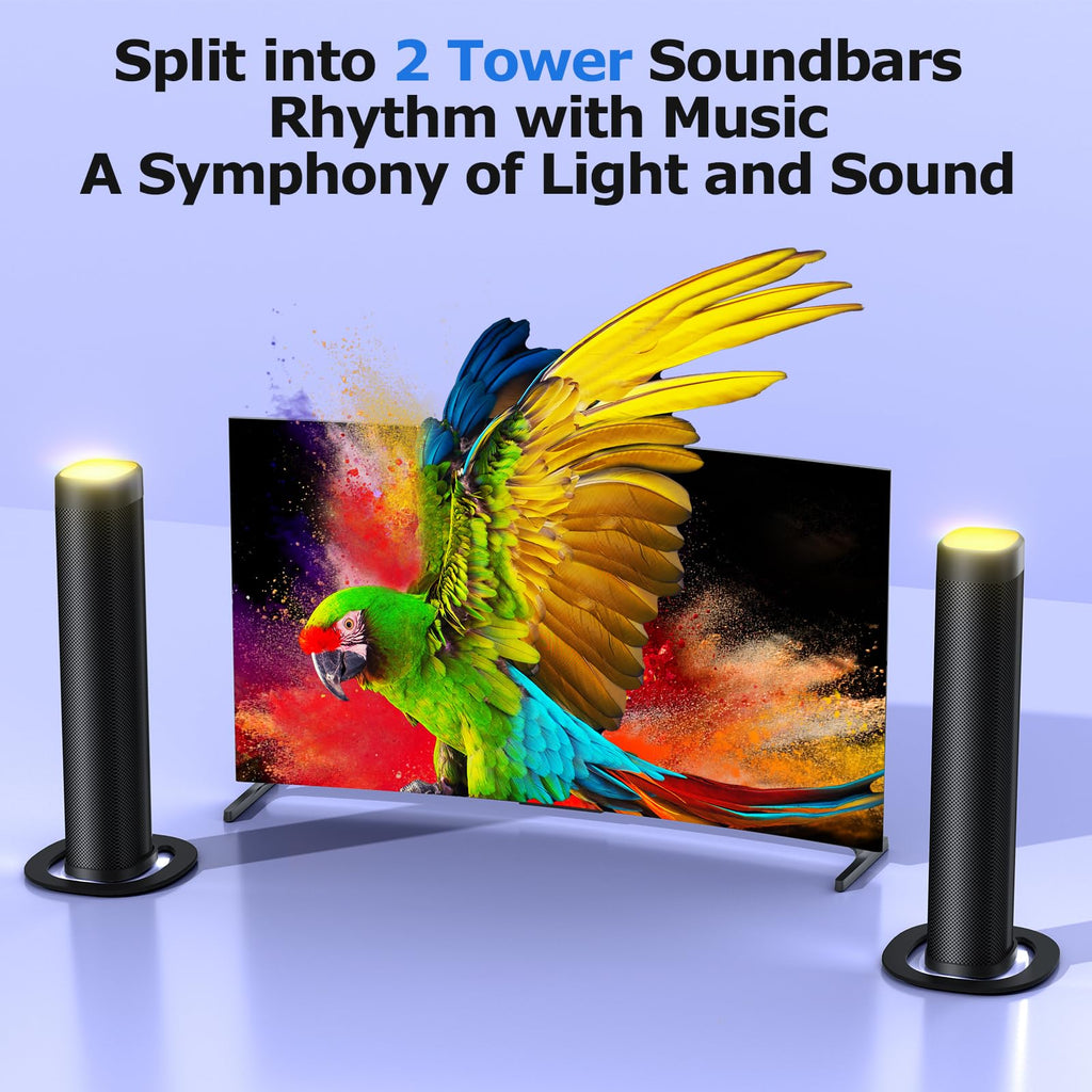 Sound Bar for Smart TV, 100W Sound Bar with 3 Dynamic RGB Lights,Bluetooth 5.3, ARC/Opt/AUX Connect, Dynamic Volume 3 Equalizer Modes,2 in 1 Detachable Soundbar for TV/PC/Gaming/Projectors - Flex Gamingproduct_type