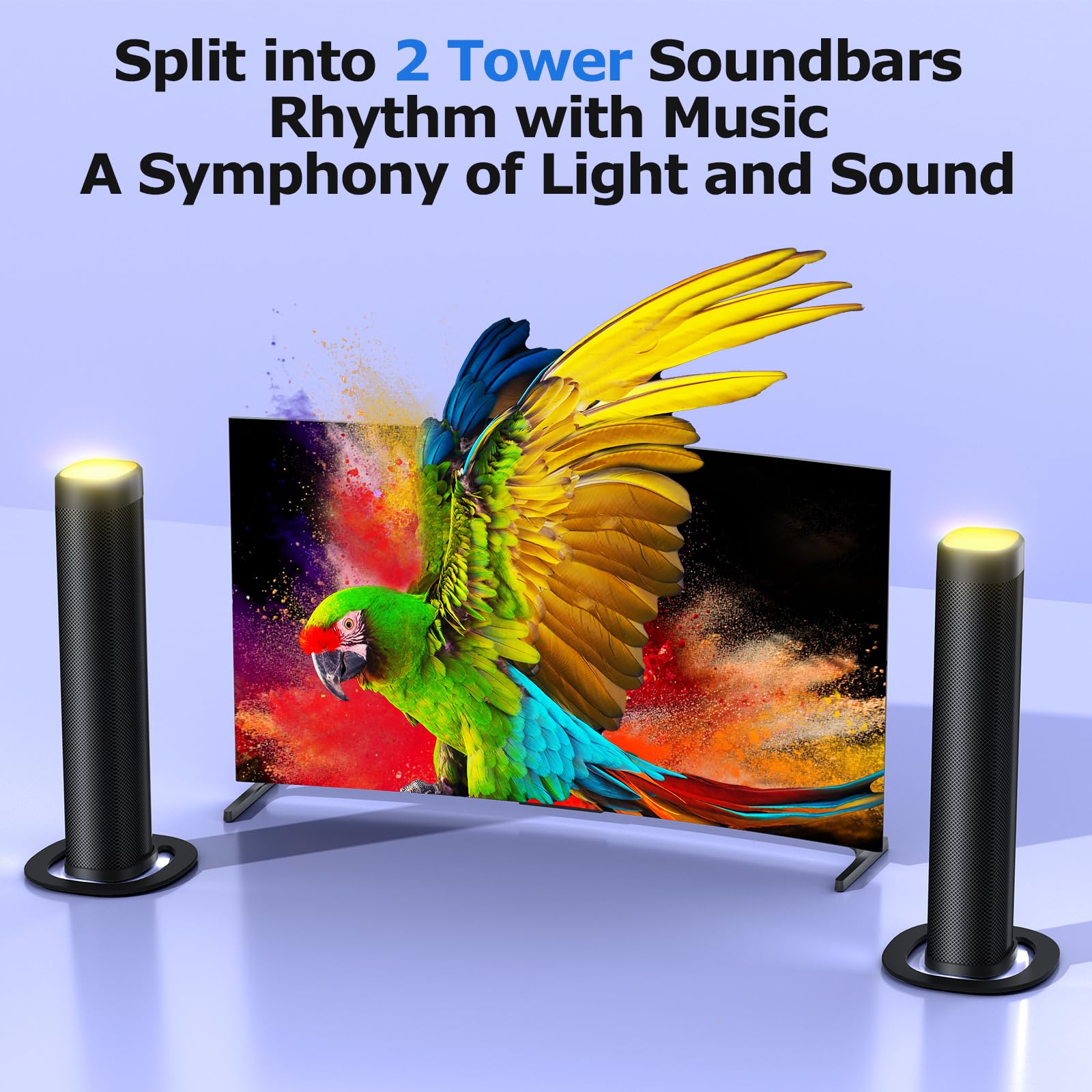 Sound Bar for Smart TV, 100W Sound Bar with 3 Dynamic RGB Lights,Bluetooth 5.3, ARC/Opt/AUX Connect, Dynamic Volume 3 Equalizer Modes,2 in 1 Detachable Soundbar for TV/PC/Gaming/Projectors - Flex Gamingproduct_type