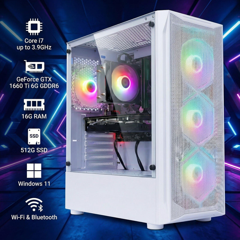 STGAubron Gaming PC Computer Desktop, GeForce GTX 1660 Ti 6G, Intel Core I7 up to 3.9GHz, 16G RAM, 512G SSD, WiFi 6, BT 5.0, RGB Fan x 4, Windows 11 Home,White - Flex Gamingproduct_type
