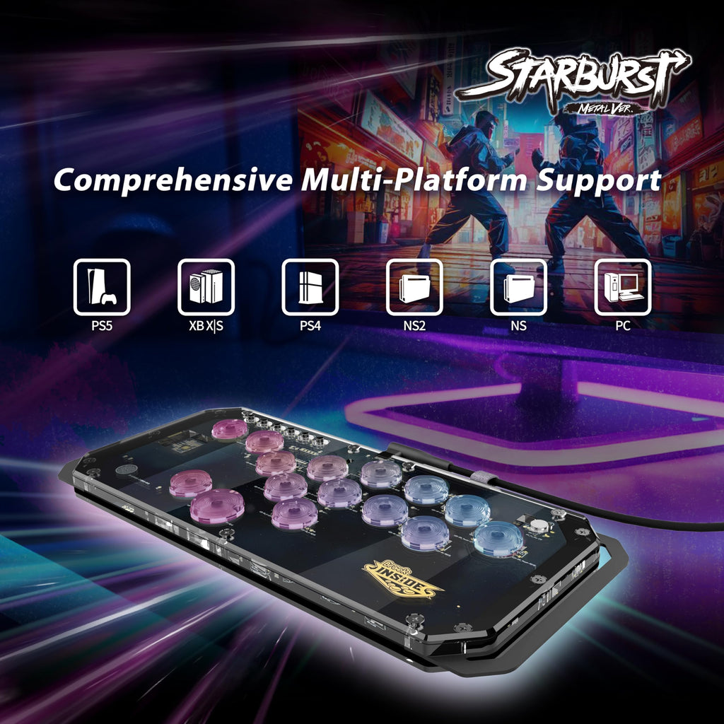 Brook Fighter Starburst Metal Ver. All-Button Arcade Controller for PS5, PS4, Xbox Series X|S, NS, NS2 & PC, Metal Side Handles, Hot-Swappable Switches, RGB Lighting, Officially Licensed (Black) - Flex Gamingproduct_type