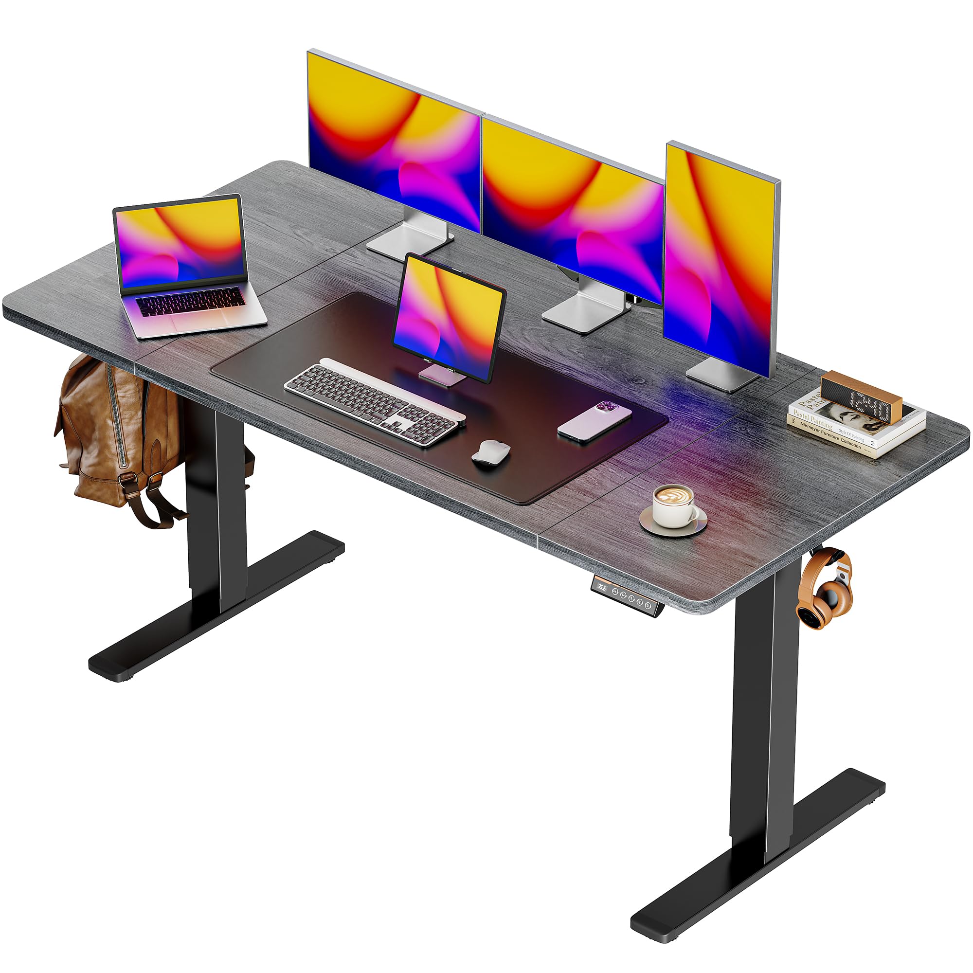 Huuger 55 x 28 Large Electric Standing Desk, Height Adjustable Computer Desk, 27.6" Deep Desktop, Stand up Gaming Office Table with 2 Hooks, 3 Preset Heights, for Home Office, Black - Flex Gamingproduct_type