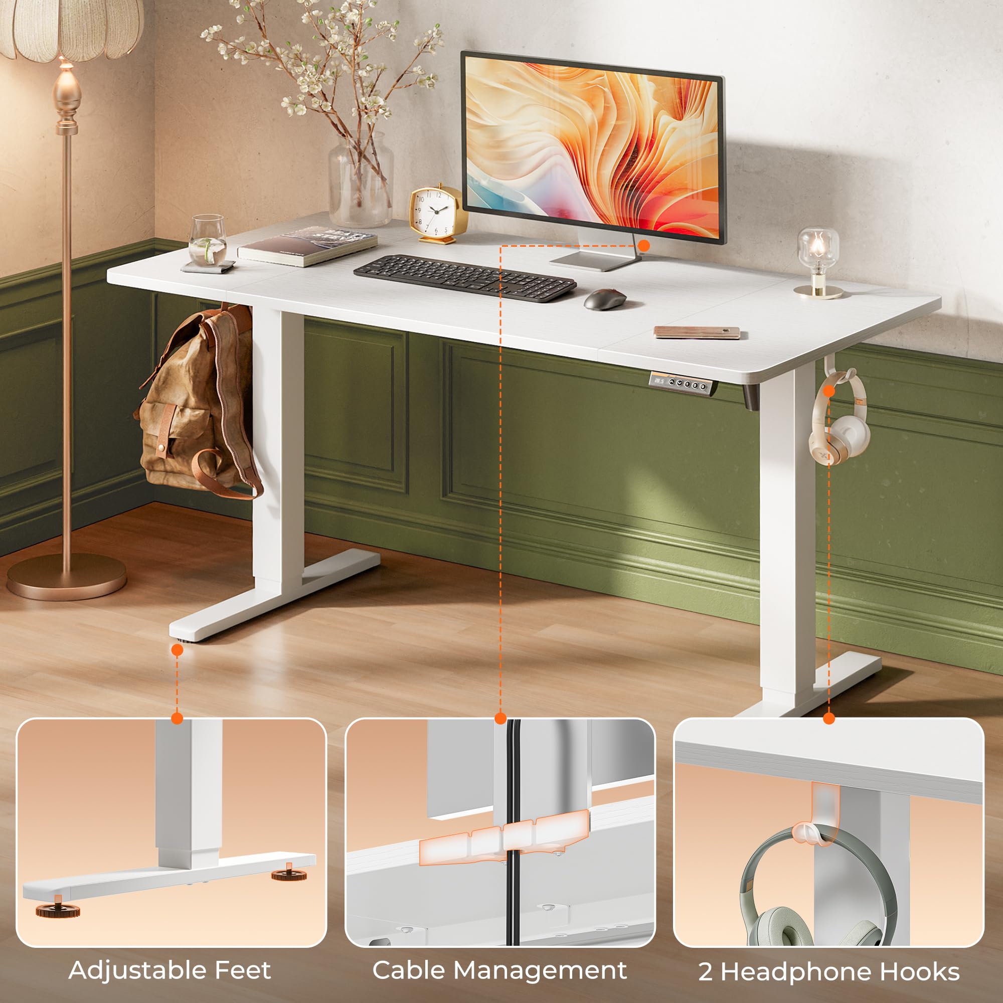 Huuger 55 x 28 Large Electric Standing Desk, Height Adjustable Computer Desk, 27.6" Deep Desktop, Stand up Gaming Office Table with 2 Hooks, 3 Preset Heights, for Home Office, Black - Flex Gamingproduct_type