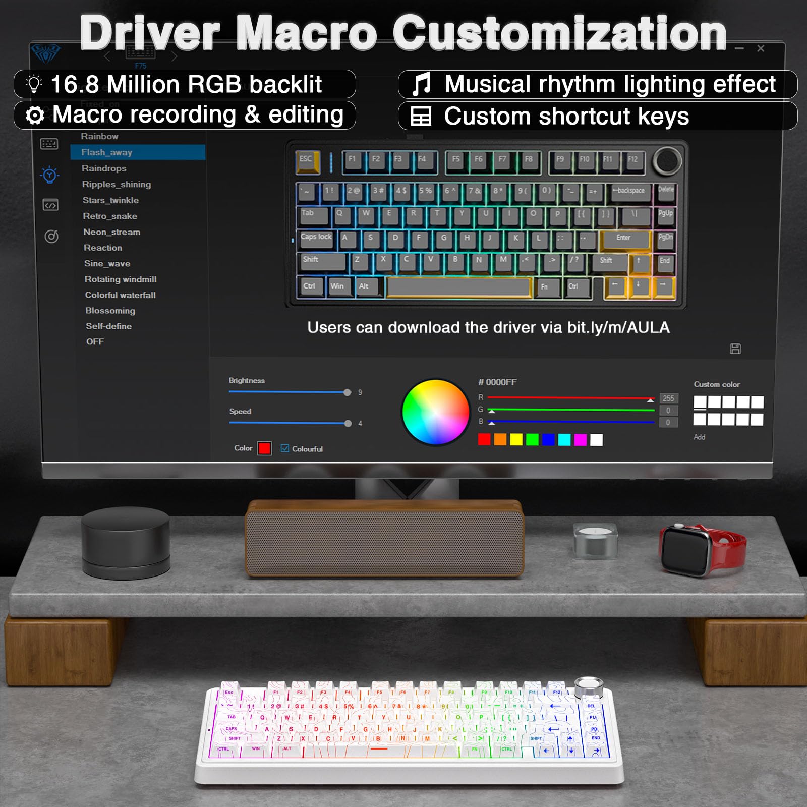 AULA F75 Pro Wireless Mechanical Keyboard,75% Hot Swappable Custom Keyboard with Knob,RGB Backlit,Pre-lubed Reaper Switches,Side Printed PBT Keycaps,2.4GHz/USB-C/BT5.0 Mechanical Gaming Keyboards - Flex Gamingproduct_type