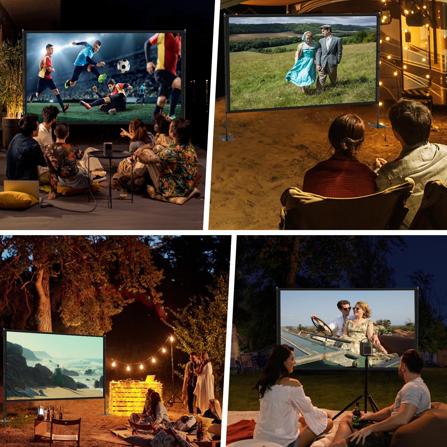STWUI Outdoor-Projector-Screen-with-Stand - 120 inch Portable Projector Screen Indoor Outdoor Projector Screens 16:9 4K HD Lightweight Movie Screen with Carry Bag for Backyard Movie Night - Flex Gamingproduct_type
