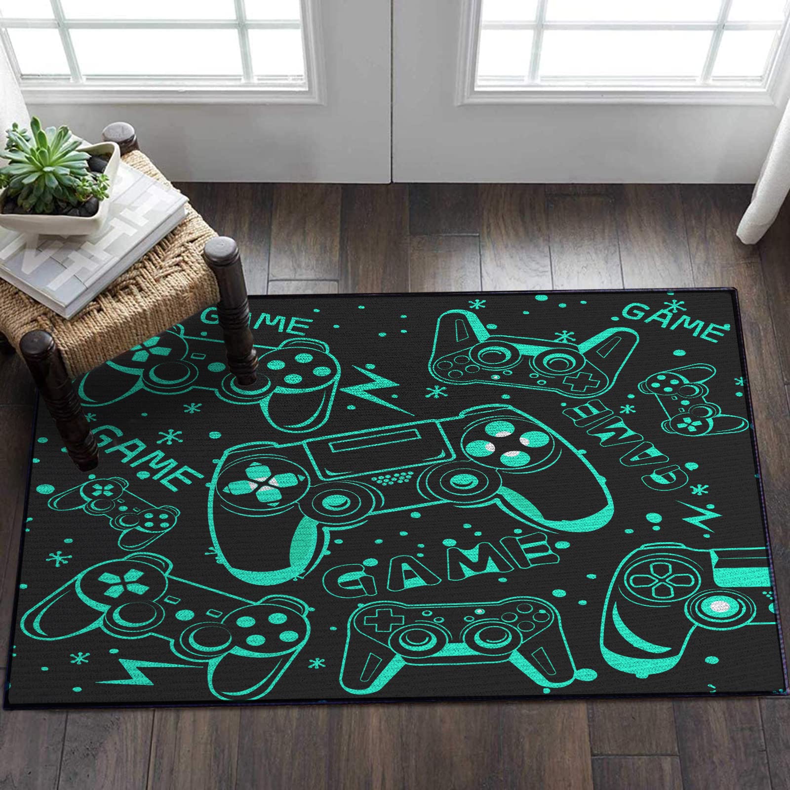 Sunnycitron Gaming Area Rugs Gamer Player Rug for Boys Room Decor Teens 3D Video Game Controller Mat for Bedroom Playroom Carpet Red (59"x39") - Flex Gamingproduct_type