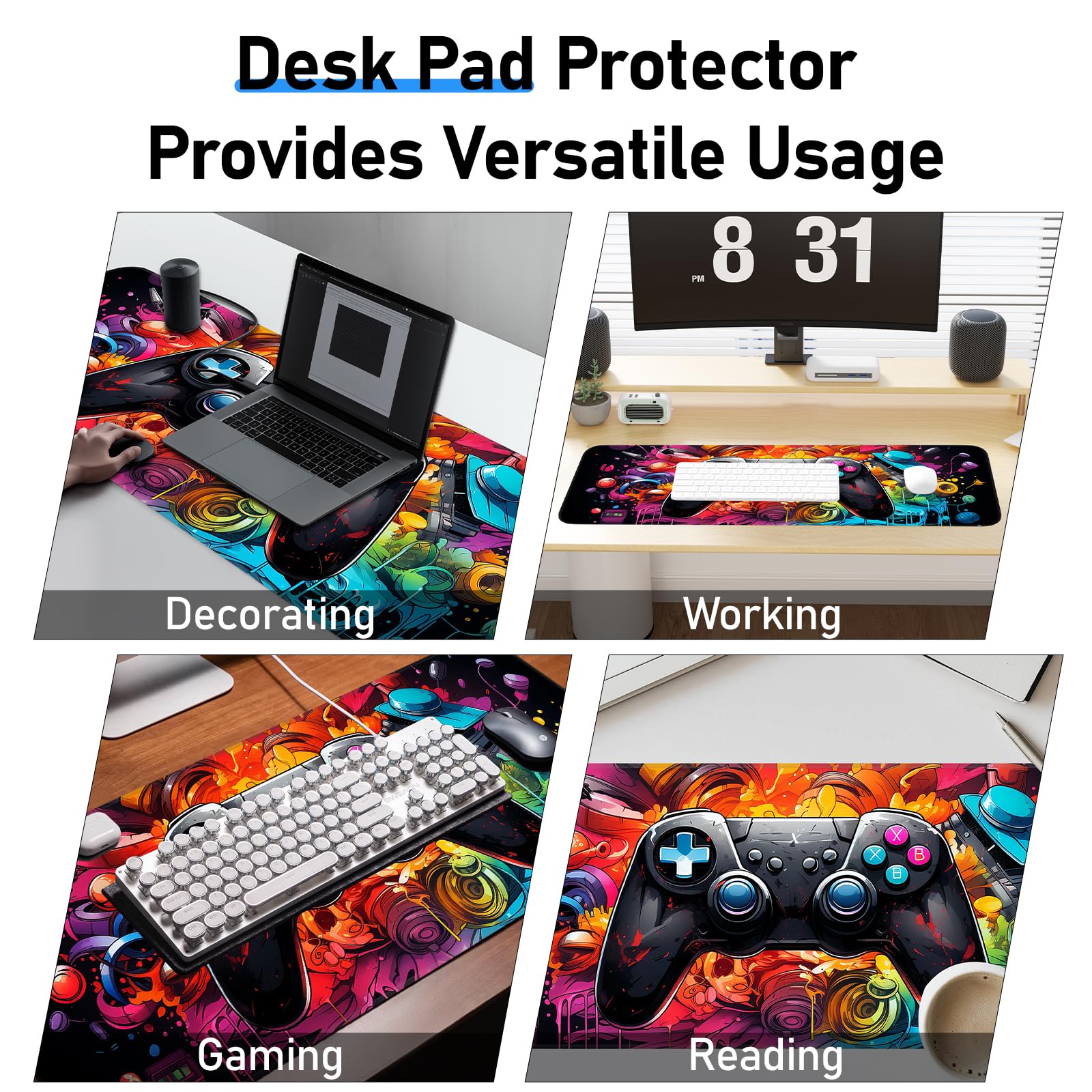 Japanese Dark Red Moon Gaming Mouse Pad, Extended Mouse Pad with Non-Slip Base, Full Keyboard Pad with Stitched Edges, Large Desk Pad for Gaming, Office, Home 31.5 x 11.8 Inch - Flex Gamingproduct_type
