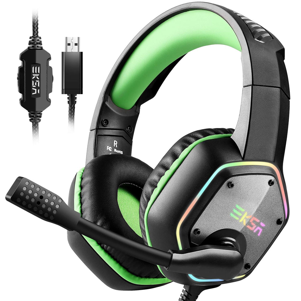 EKSA E1000 USB Gaming Headset for PC, Computer Headphones with Microphone/Mic Noise Cancelling, 7.1 Surround Sound, RGB Light - Wired Headphones for PS4, PS5 Console, Laptop, Call Center - Flex Gamingproduct_type