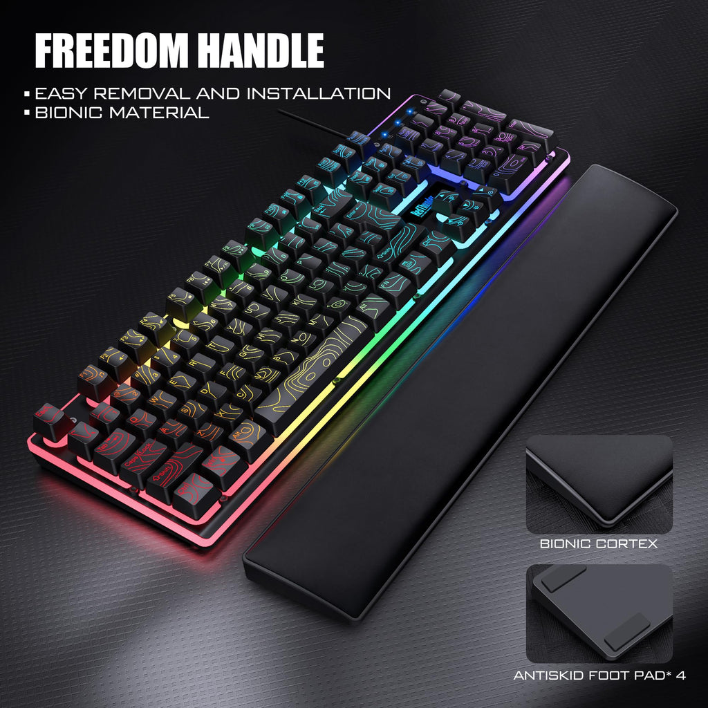 RedThunder K10 Wired Gaming Keyboard and Mouse and Wrist Rest Combo, RGB Backlit, Mechanical Feel Anti-ghosting Keyboard + 7D 7200 DPI Mice+Soft Leather Wrist Rest 3 in 1 PC Gamer Accessories(Black) - Flex Gamingproduct_type