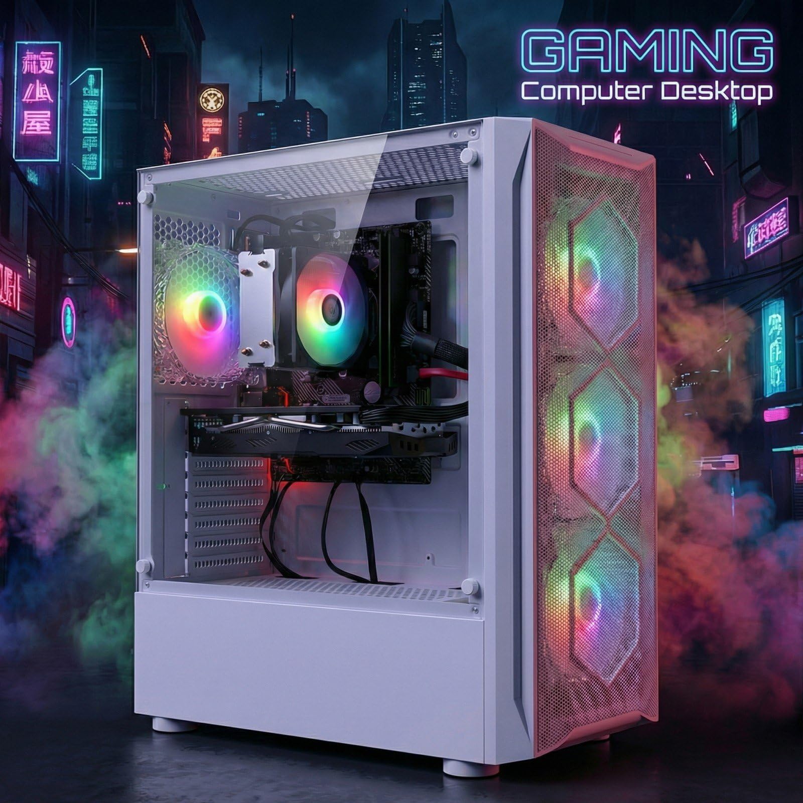 STGAubron Gaming PC Desktop Computer, Intel Core i7 up to 3.9GHz, Radeon RX 580 8G, 16G RAM, 512G SSD, WiFi 6, BT 5.0, RGB Fan x4, Windows 11 Home - Flex Gamingproduct_type