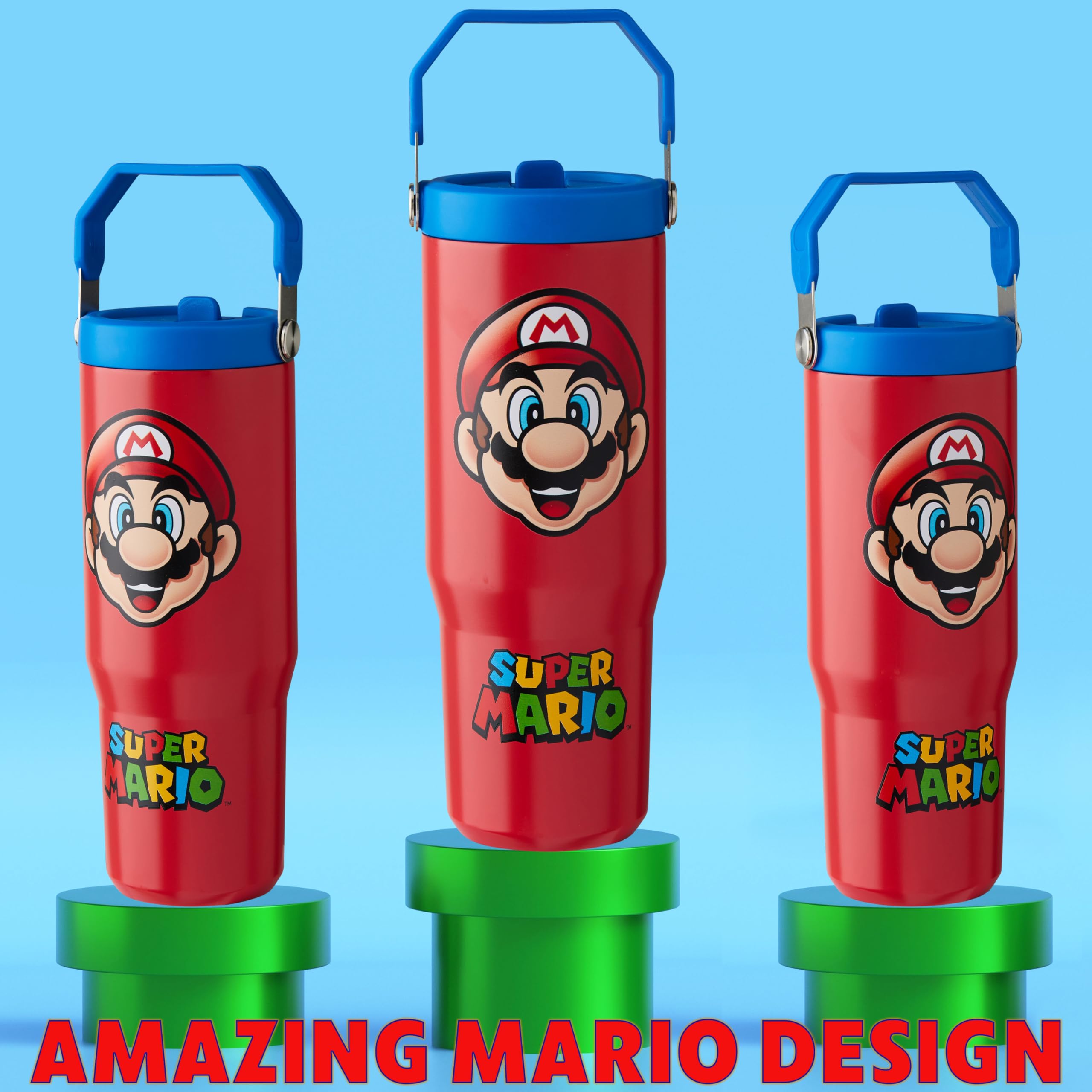 Get Trend Super Mario Tumbler Stainless Steel with Straw 30oz Kids Teens Insulated Cup with Lid Travel Mug Cups for School Sports Gifts for Kids (Red Super Mario) - Flex Gamingproduct_type