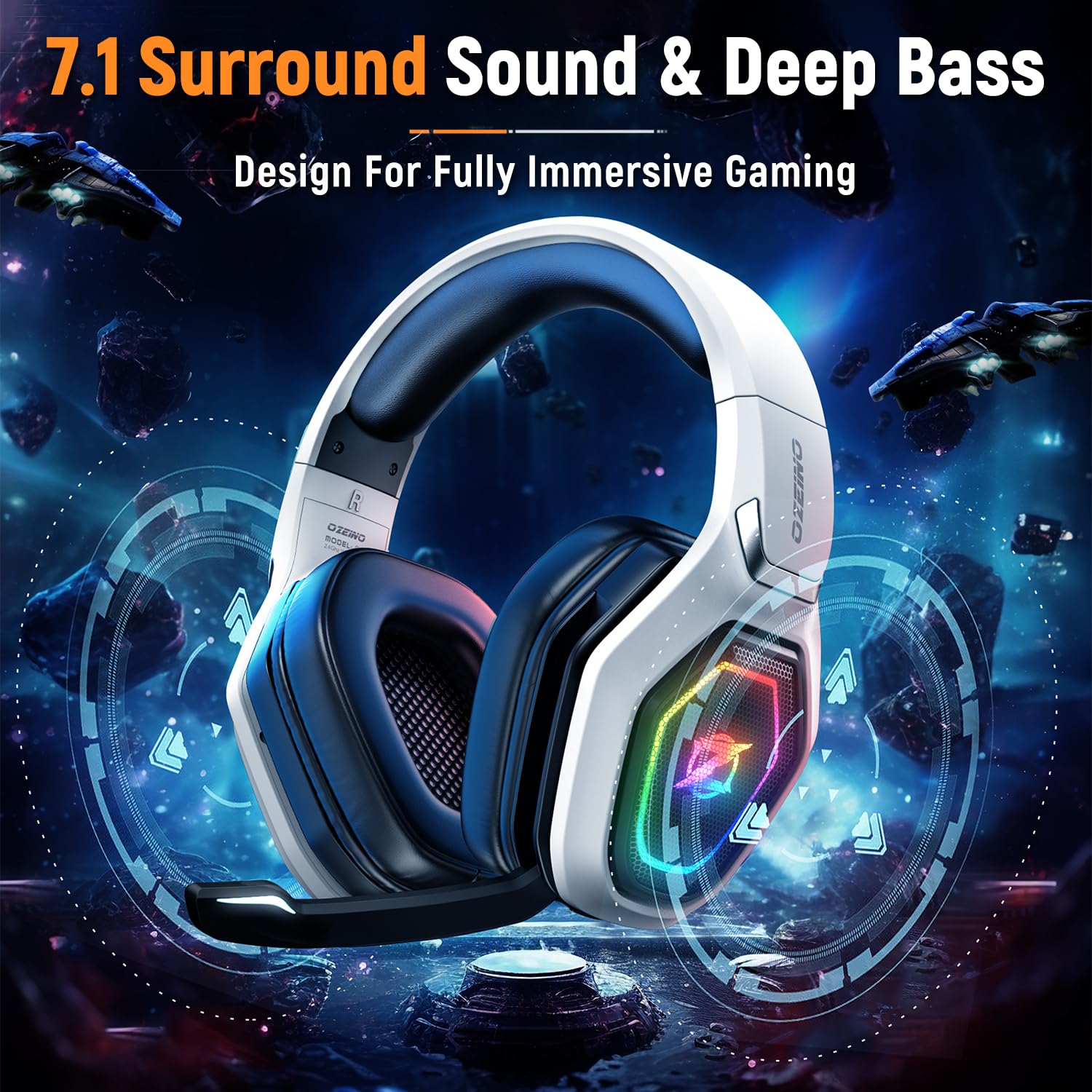 Ozeino 2.4GHz Wireless Gaming Headset for PC, Ps5, Ps4 - Lossless Audio USB & Type-C Ultra Stable Gaming Headphones with Flip Microphone, 40-Hr Battery Gamer Headset for Switch, Laptop, Mobile, Mac - Flex Gamingproduct_type